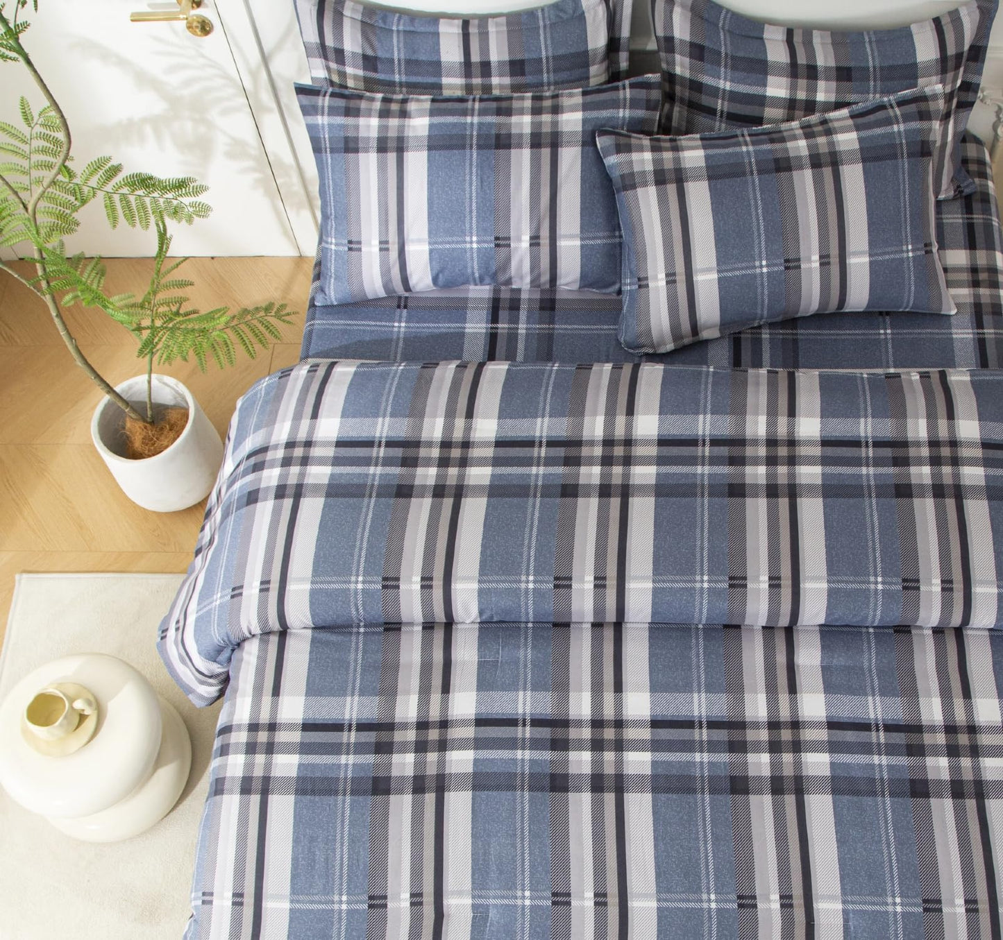 SDY Blue Stripes Twin Comforter Set, Luxury Soft Bed in a Bag Twin Size 5 Pieces, All Season Bedding Set with Comforters, Sheets, Pillowcase & Sham