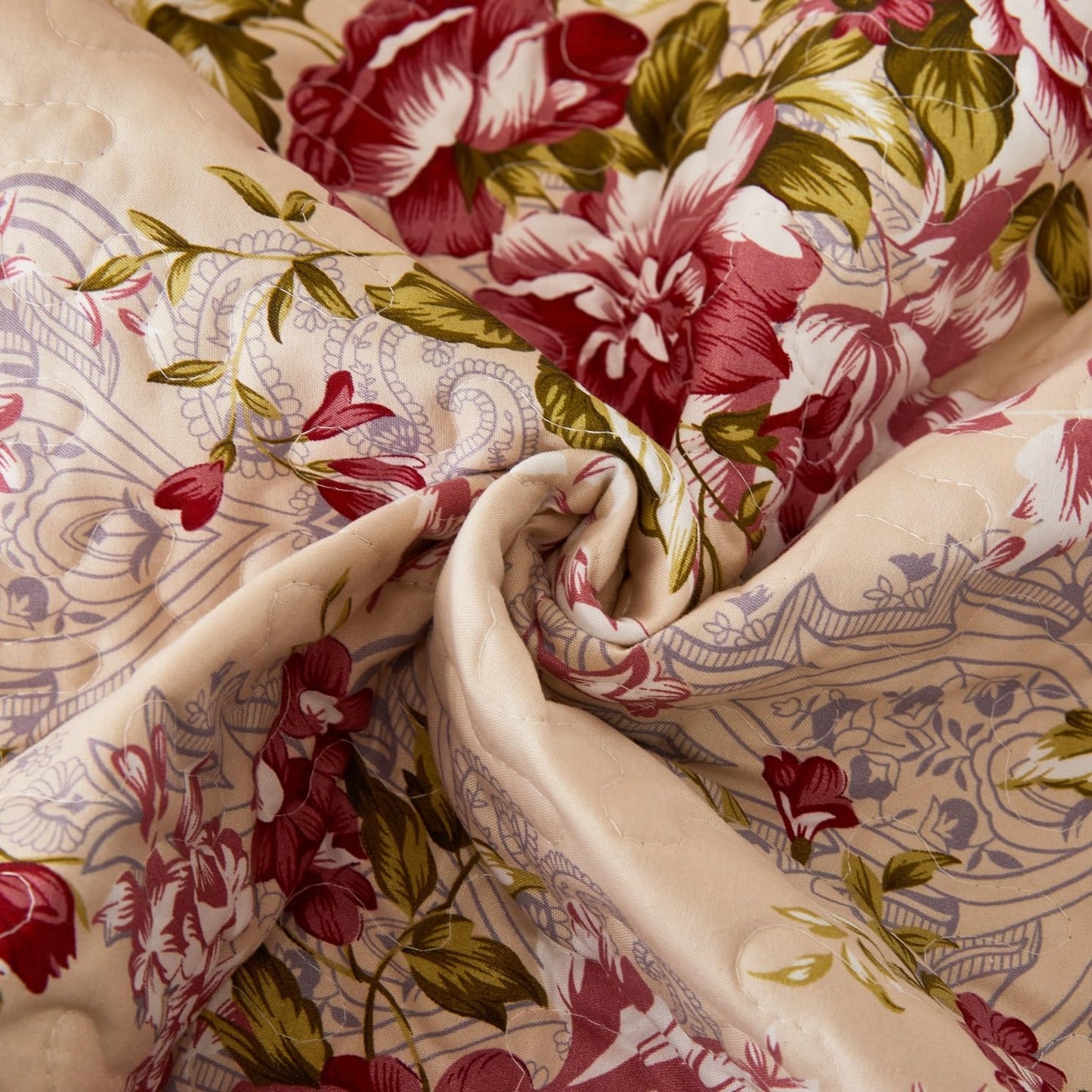 Cmfshape Summer Floral King Quilted Bedspread,Romantic Red Quilt Set,Reversible Stitched Bedding Cover All Season,Soft Lightweight Coverlet with Pillow Cases (Red Rose, King(102"x90"))