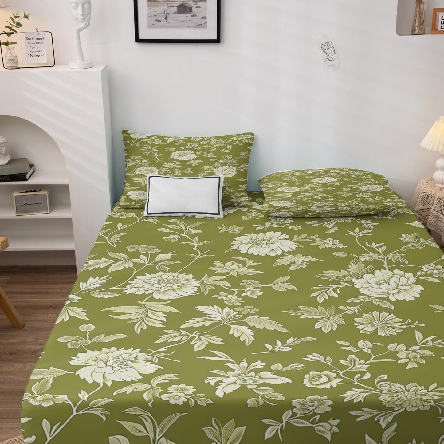 NOGAWA Sage Green Botanical Sheets Queen Size, Floral Flower Bed Sheets, Patterned Bedding Sheets & Pillowcases 4 Piece Set - Soft Microfiber Deep Pocket Fitted Sheet & Flat Sheet & 2 Pillow Cases