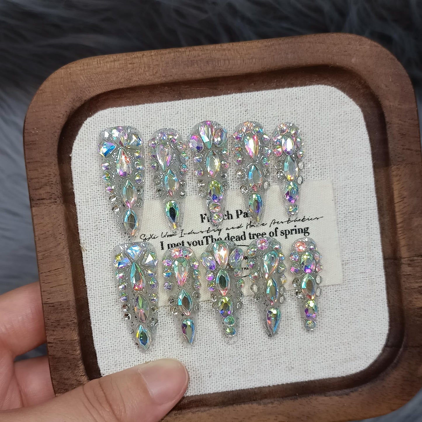 TENPAL 10Pcs Luxury Press On Nails Long Stiletto,Full Cover Crystal Glitter Fake Nail Set with Tools,Reusable Bride Wedding Nails for Bridal Party Bachelorette,Statement Making Glamorous Nail(XS)