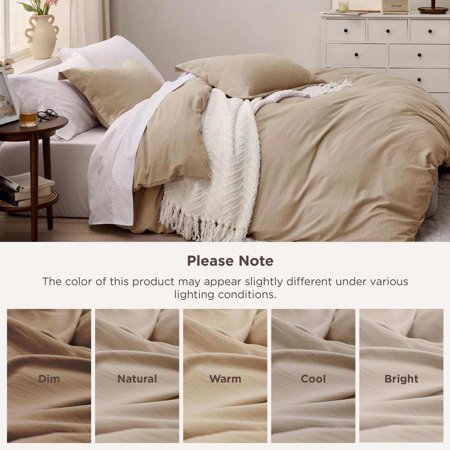 Bedsure Light Brown Duvet Cover Queen Size - 3 Pieces Prewashed Cotton-Like Extra Soft Bedding Set, Includes 1 Duvet Cover 90x90 Inches with Zipper Closure & 2 Pillow Shams, Comforter Not Included