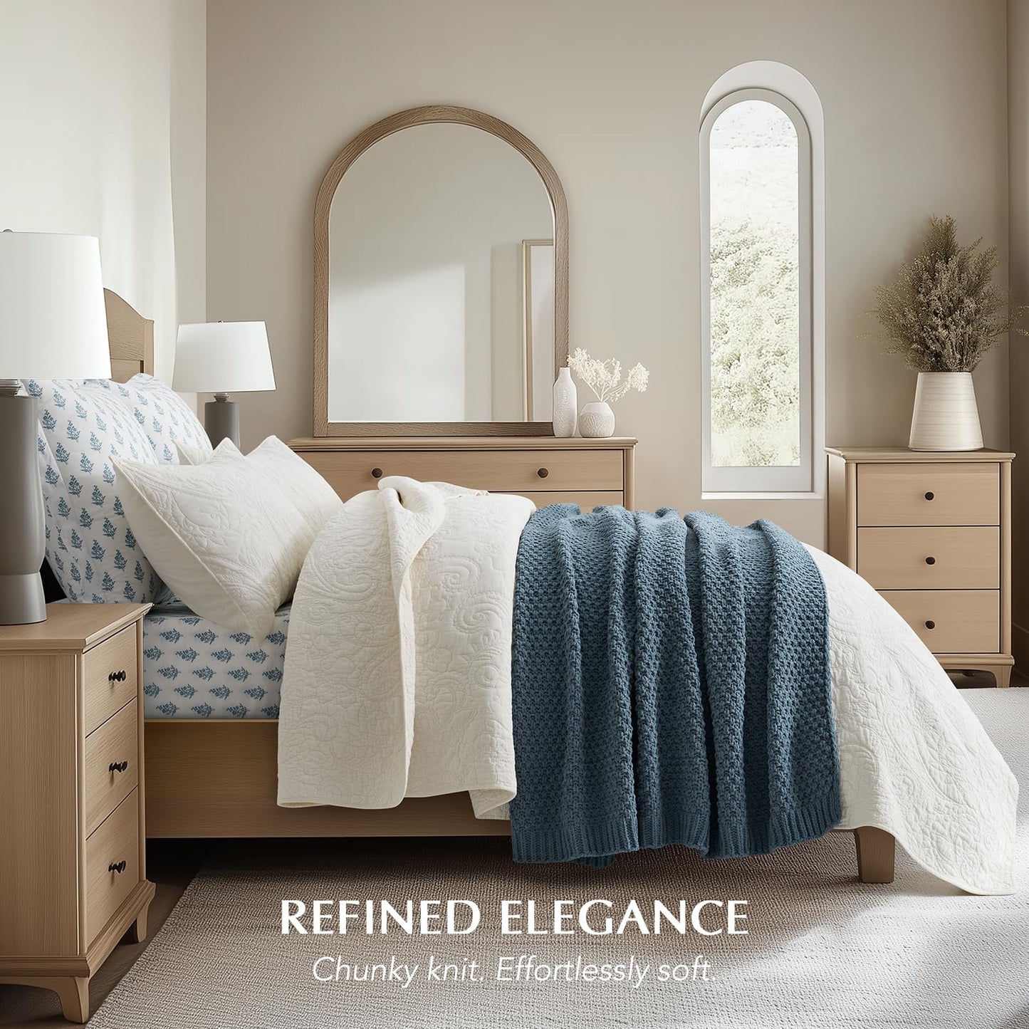 EVERGRACEHOME Chunky Chenille Knit Throw Blanket for Couch, Soft Luxurious Moss Stitch Blankets for Bed, Cozy Decorative Farmhouse Knitted Throws for Sofa, Stormy Blue, 50" x 60"
