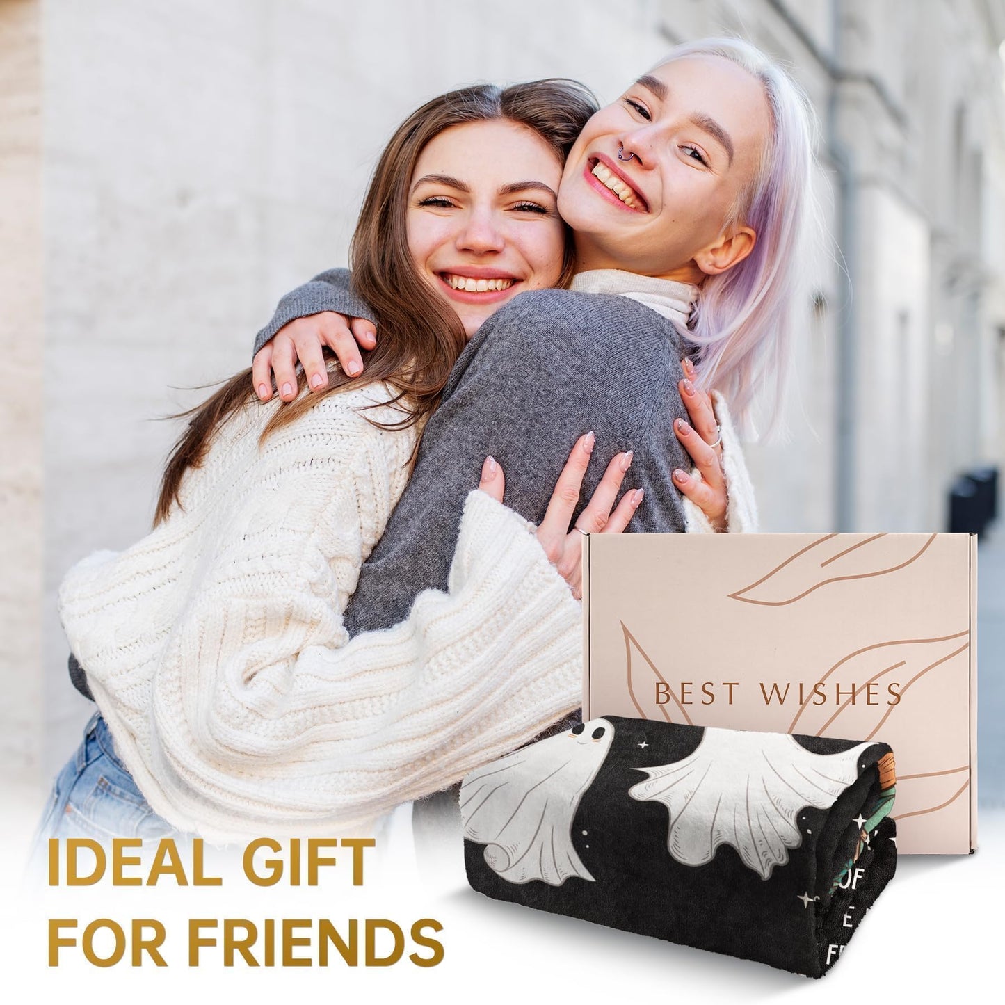 SteadStyle Friend Gifts for Women, Funny Gifts for Best Friend, Birthday Gifts for Women Bestie BFF Friendship, Mother's Day Valentine's Halloween Christmas Ghost Friends Soft Flannel Blanket 60"x50"