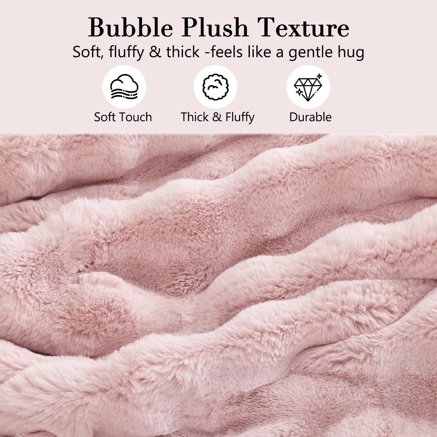 Opulapel Light Pink Throw Blanket Fluffy Fuzzy Soft Blanket for Couch Faux Rabbit Fur Blanket Bubble for Bed Living Room Gift for Women,50 * 60 Inches 860GSM