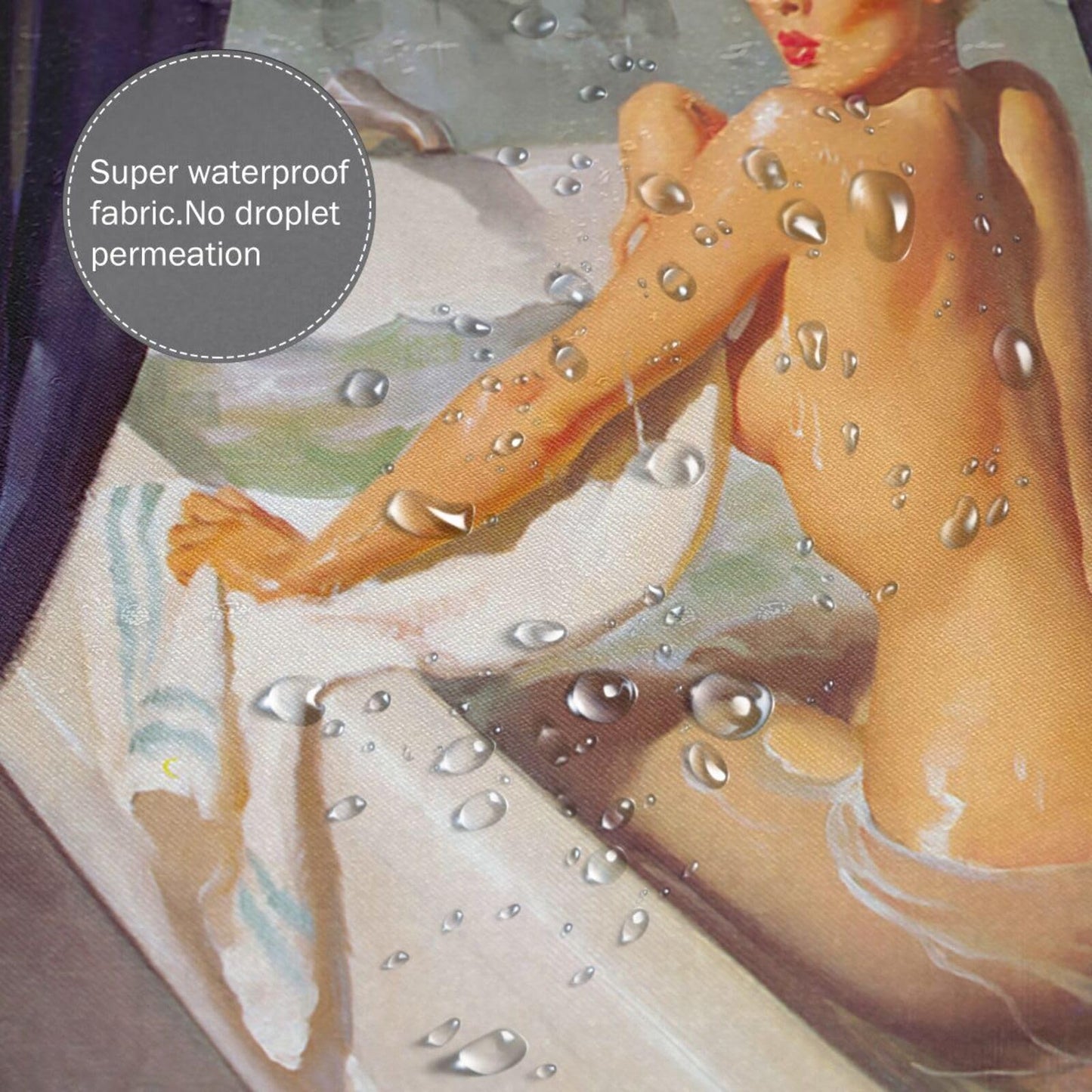 FUNNY KIDS' HOME Retro Pin up Girl Shower Curtains for Bathroom Oil Painting Art Canvas Style Bathroom Decor Sexy Lady Bathing in The Bathtub Waterproof Polyester 72(w) x72(h)
