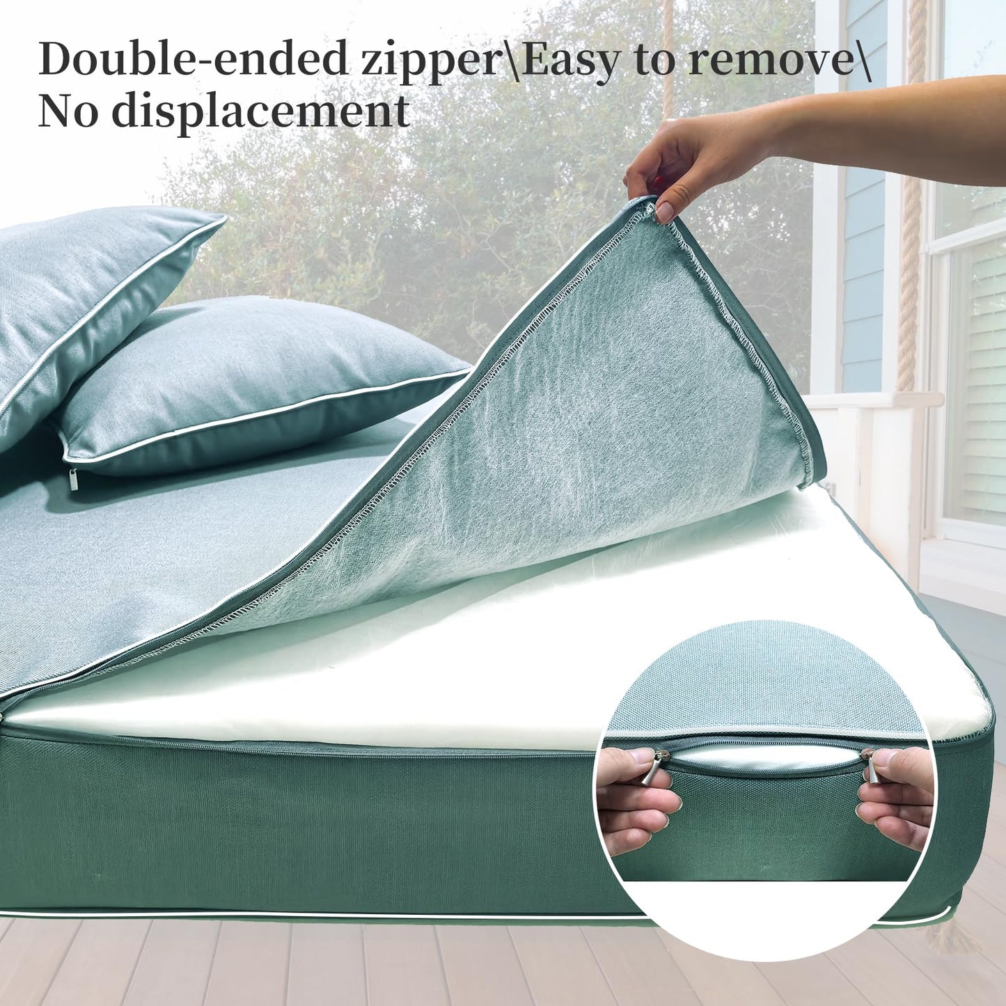 ZOALXZNT Outdoor Daybed Cushion Cover Twin,Daybed Mattress Bolster Pillow Fitted Sheet Cover,Twin Size Outdoor Daybed Cushion Cover (75 * 39 * 6in,Teal)
