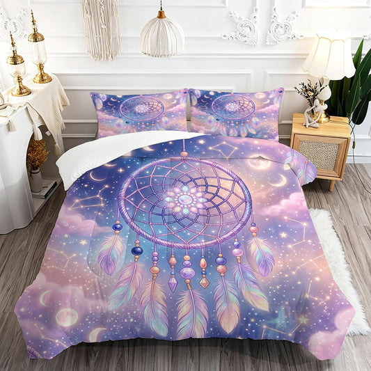 DJNEAR Purple Dream Catcher Comforter Set, Boho Galaxy Star Moon Print Bedding Set Twin Size for Kids Boys Girls Teens, Soft Microfiber Room Decor 1 Comforter 1 Pillowcase