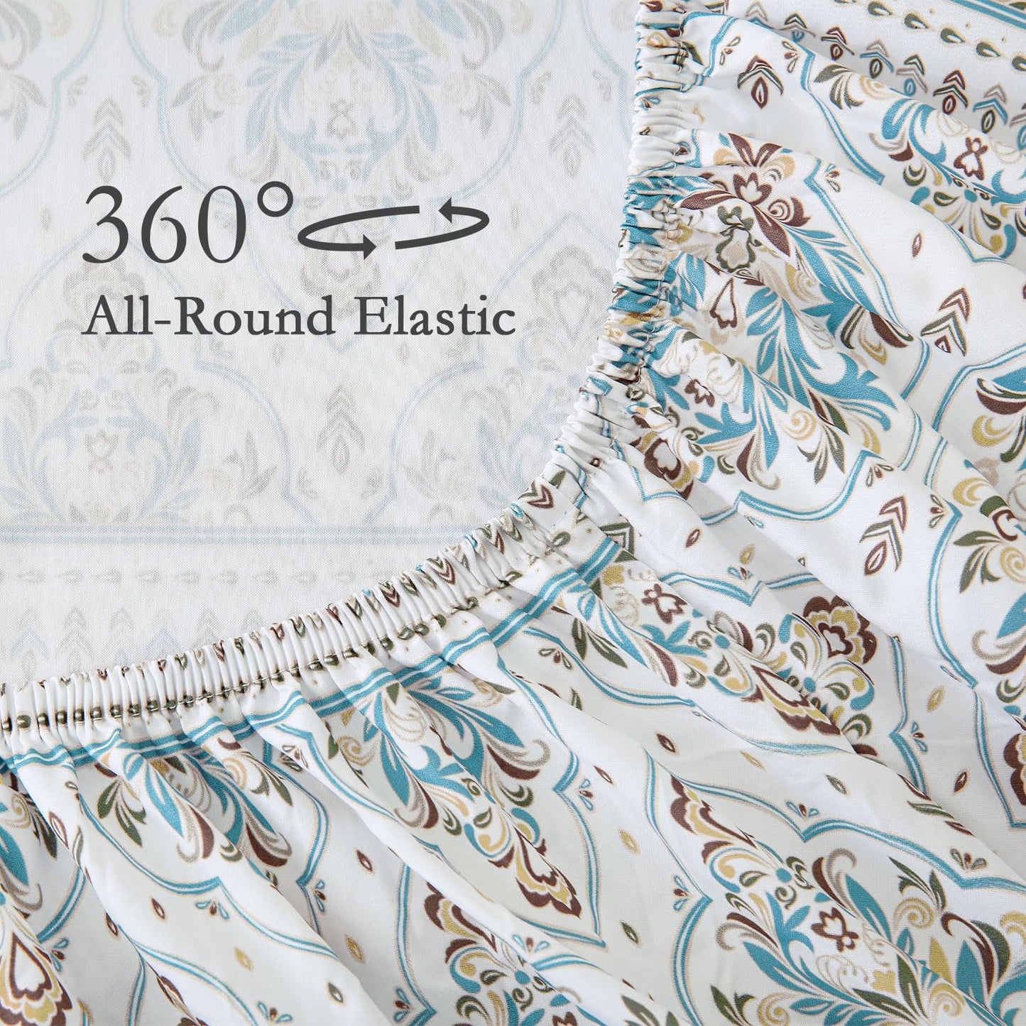 ChicView King Size Paisley Printed Sheet Set,4 Pieces Boho Style Breathable Soft Microfiber Bedsheets, Anti Pilling Deep Pockets Easy Care Bed Sheets, White Green
