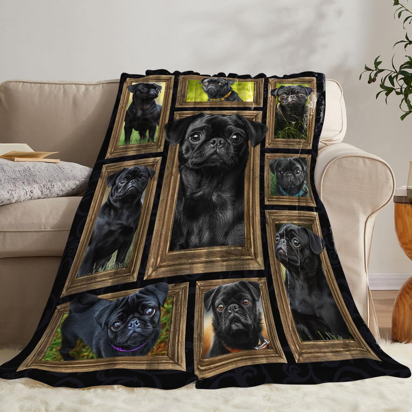 Black Pug Blanket Pug Dog Blankets Fleece Plush Flannel Super Soft Cozy Warm Lightweight Cute Pugs Dogs Decor Gifts for Boys Girls Kids Adults Men Women 40" x 50"
