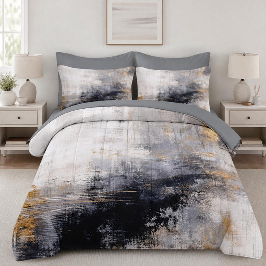 Boewywh Comforter Set Twin Size Abstract Modern Gold 7 Pcs, Bedding for Kids and Adults, Bed Sheet Sets with Fitted Sheet 2 Pillowcases & 2 Shams for Bedroom Bed Decor