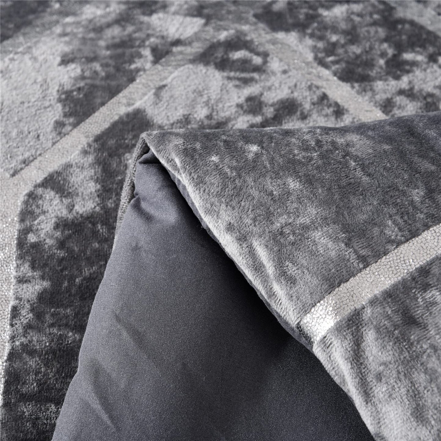 Sunshine Nicole Metallic Print Comforter Set, Distressed Velvet Face with Metallic Print and Brushed Solid Microfiber Reverse, with Light Weight Soft Poly Fill, 3 Pieces Grey Silver, Queen