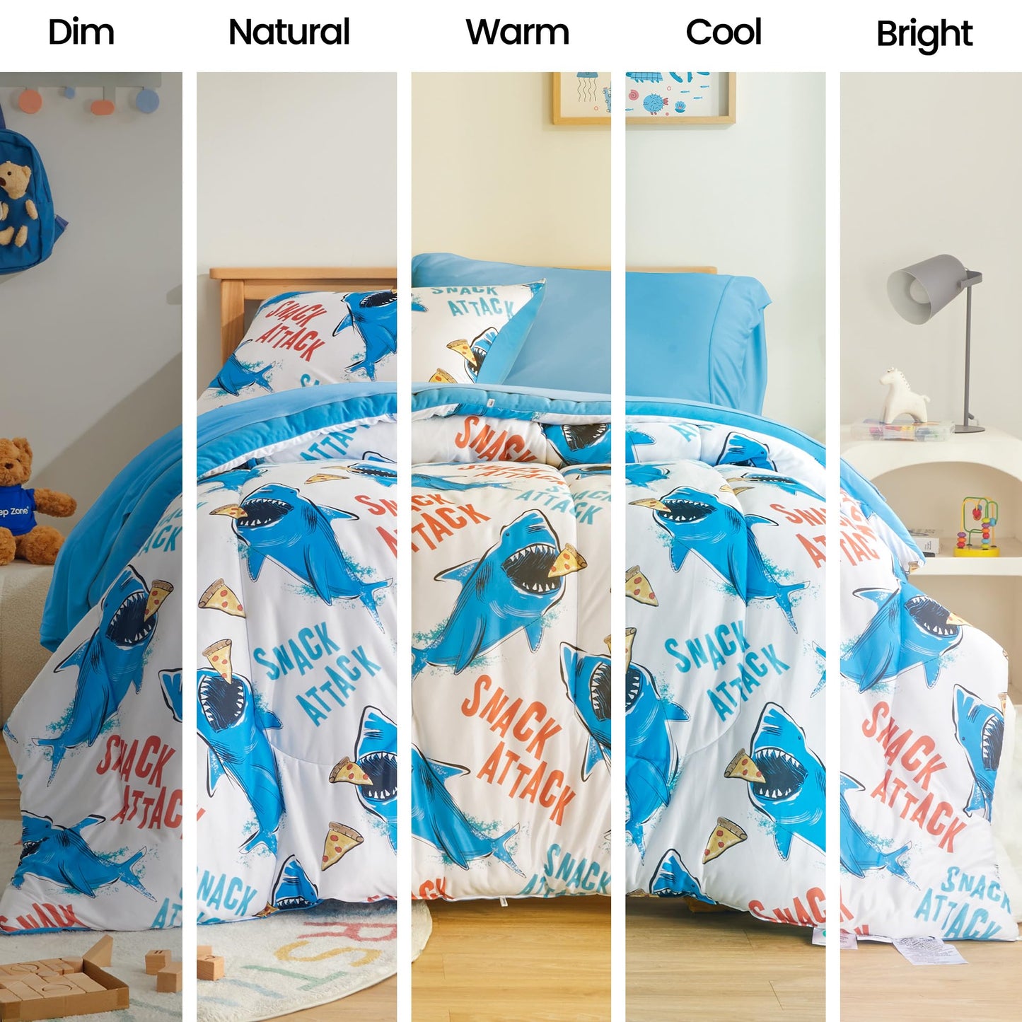 SLEEP ZONE Jersey Knit 3-Piece Full/Queen Size Comforter Set, Lightweight Kids Bedding Sets for All Seasons, Fluffy Soft, Easy Care (Sharks, Full/Queen)