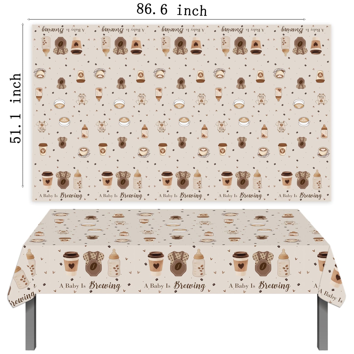 LUCKYQUBE Baby is Brewing Coffee Baby Shower Tablecloth, Neutral Brown Disposable Table Cover for Gender Reveal Party, Coffee Themed Baby Shower Supplies, Baby Bottle Tablecloth for Welcome Baby
