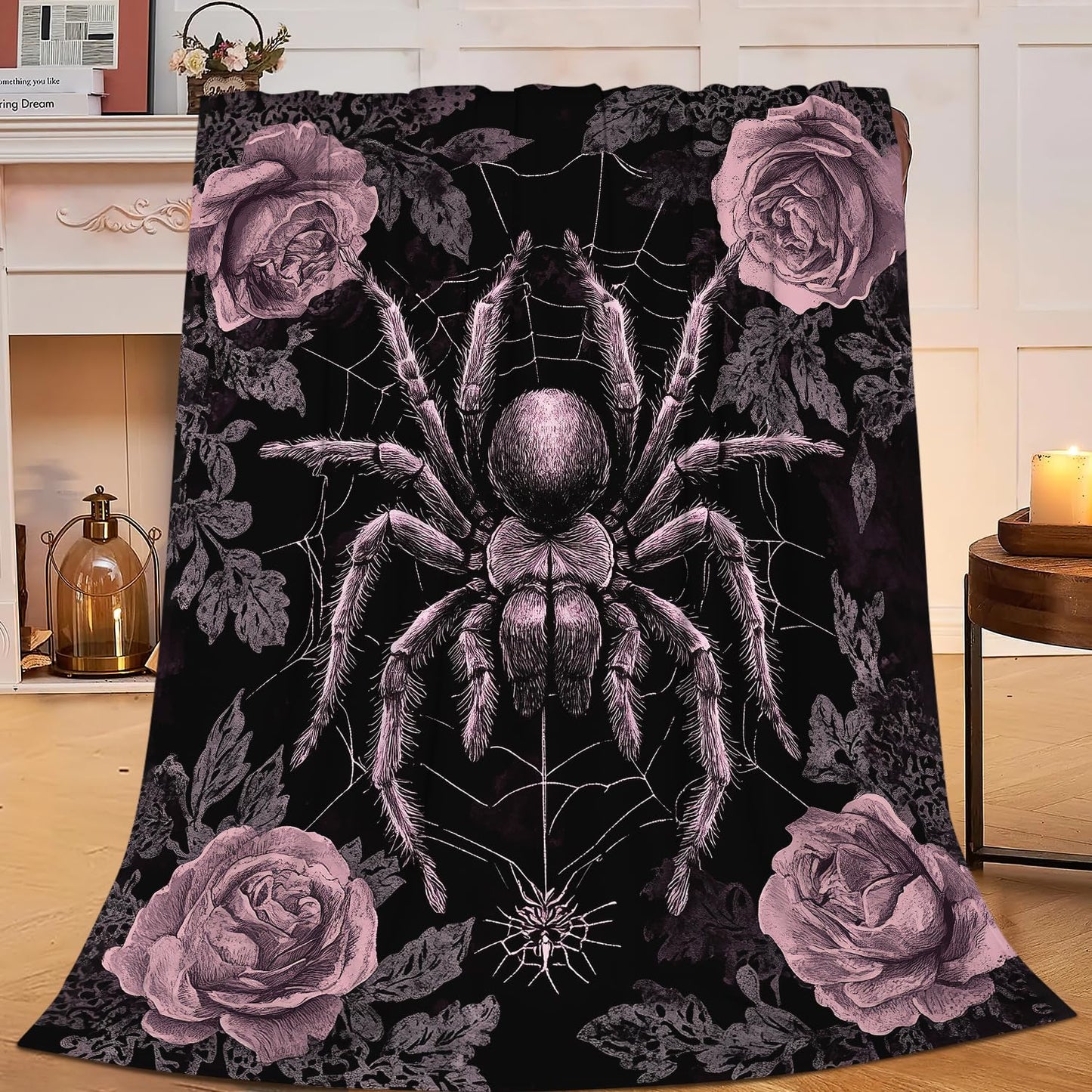 Gothic Spider Throw Blanket Rose Spiders Blankets Aviation Spider Web Fleece Plush Super Soft Cozy Warm Lightweight Decor Gifts for Boys Girls Kids Adults Men Women 40" x 50"
