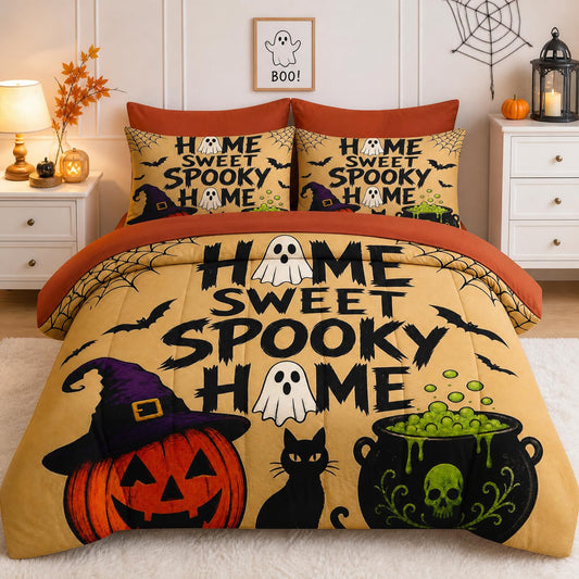 Boewywh Comforter Set Twin Size Halloween Spooky Horror 7 Pcs, Bedding for Kids and Adults, Bed Sheet Sets with Fitted Sheet 2 Pillowcases & 2 Shams for Bedroom Bed Decor