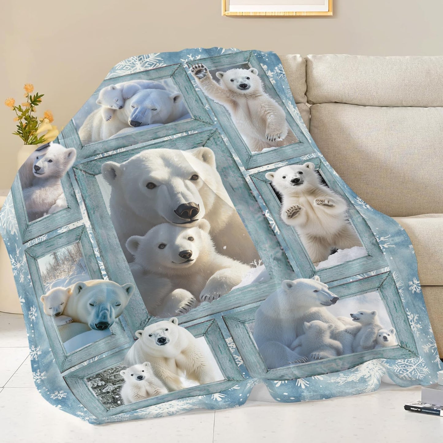 Baegopa Polar Bear Blanket Gifts for Girls Boys Snowflakes Throw Blankets Cozy Plush Fleece Flannel Fuzzy for Women Men Decor 50"X40"