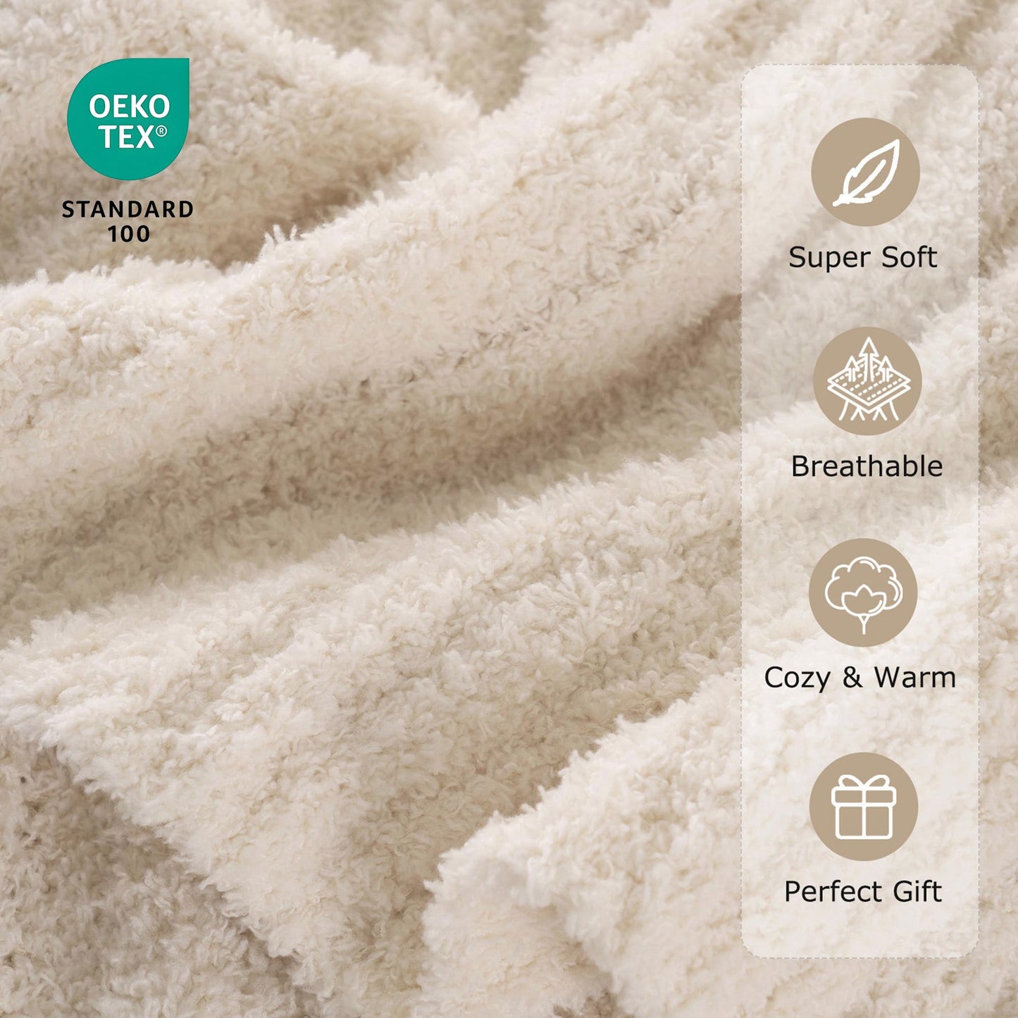 BATTILO White Throw Blanket for Couch, Knit Fuzzy Plush Cream Throw Blankets, Warm Cozy Lightweight Blanket for Bed, Sofa, Home Decor, 50"x60"