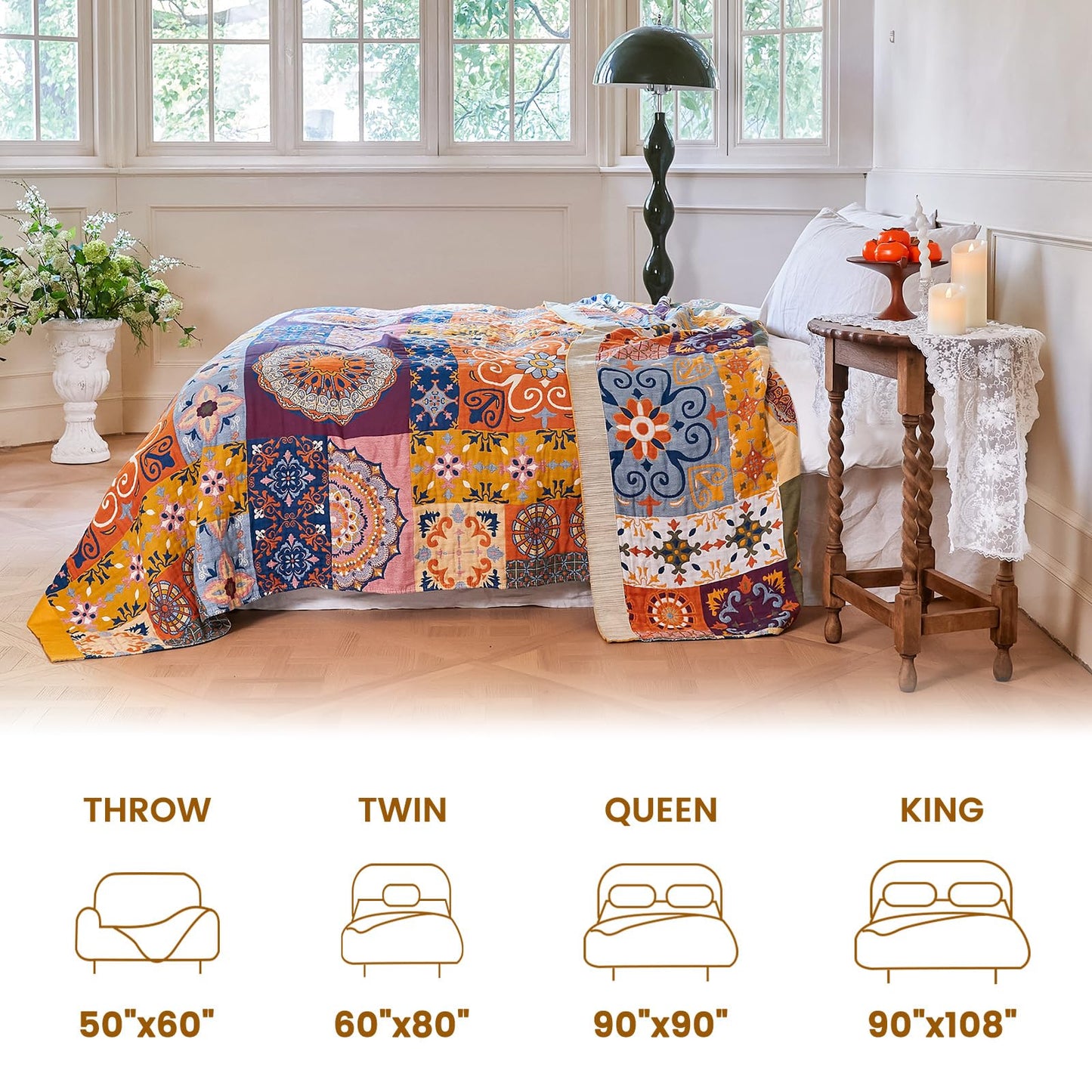 MSGKV Boho Throw Blanket for Bed 60"x80" 100% Cotton Couch Blanket Summer Breathable Lightweight Twin Size Blankets Home Decor Muslin All Seasons