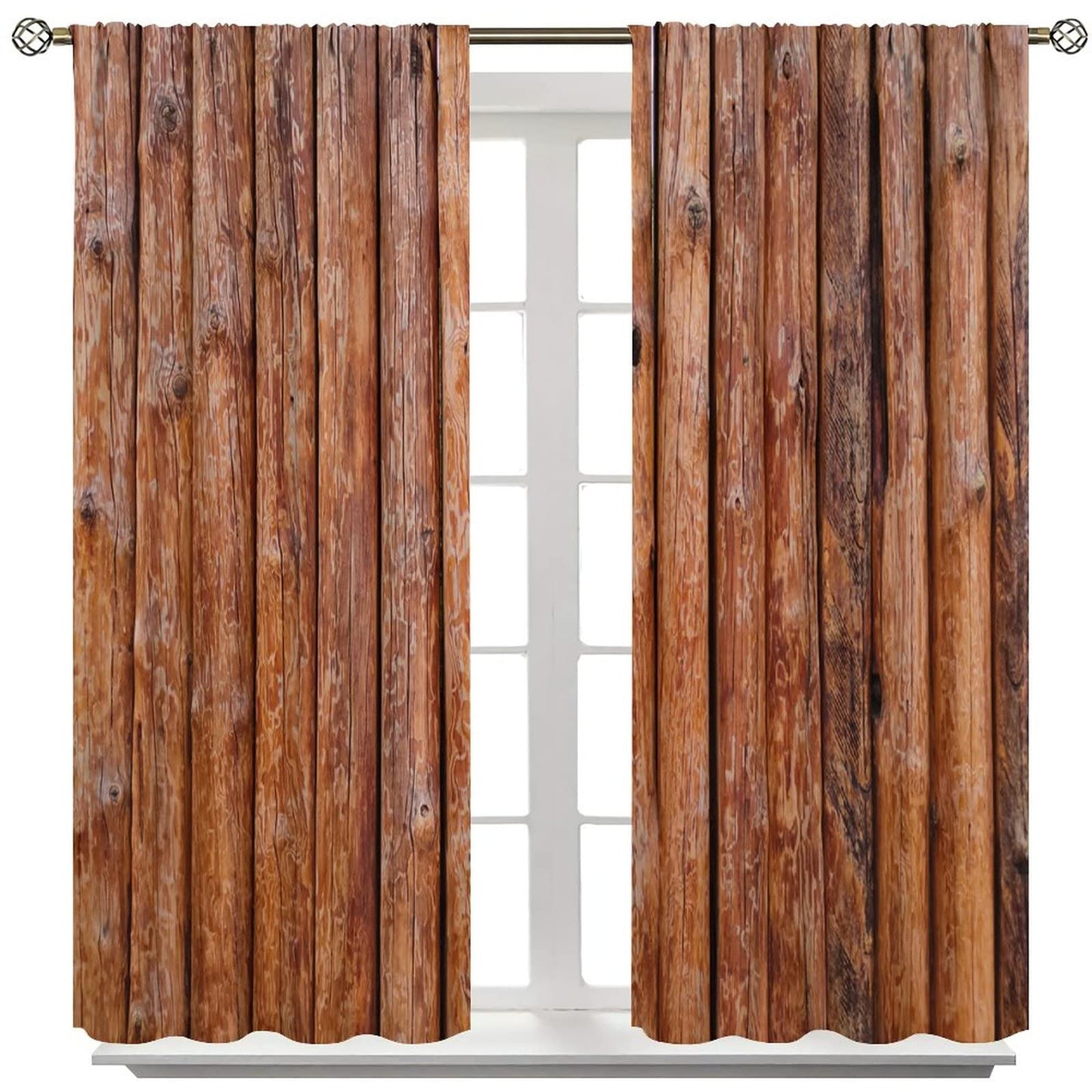 Rustic Wooden Kitchen Curtain,Vintage Old Brown Wood Countryside Theme Room Darkening Window Curtain Drapes for Living Room Bedroom Bathroom Dining Room W42xL45in