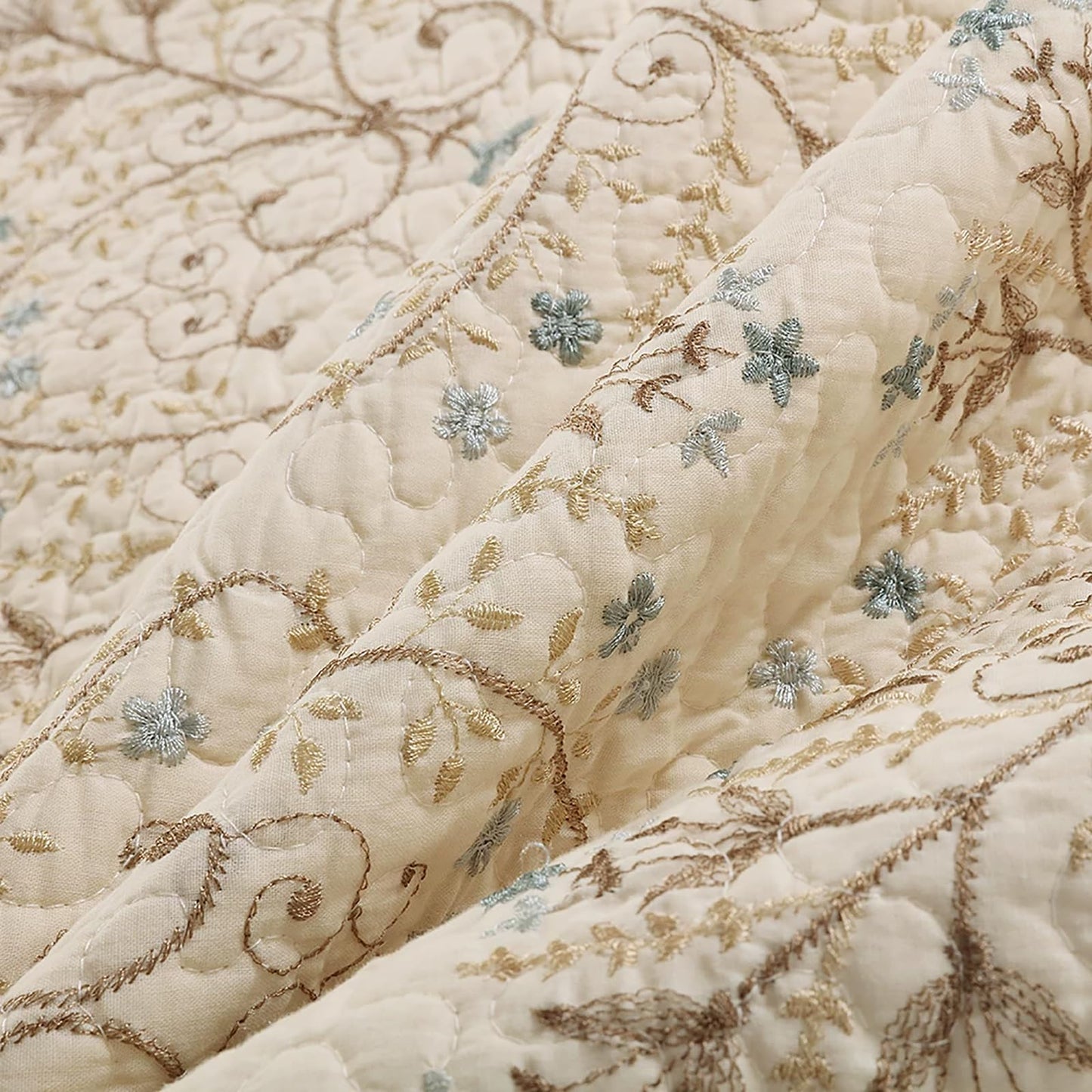 ROOMLIFE Quilt Set Queen Size 3D Floral Embroidery Pattern 3-Piece Cotton Reversible Quilted Embroidered Decorative Bedspreads Coverlet Bedding Set, Lightweight &Soft, All Season(86.6" X 94.4")