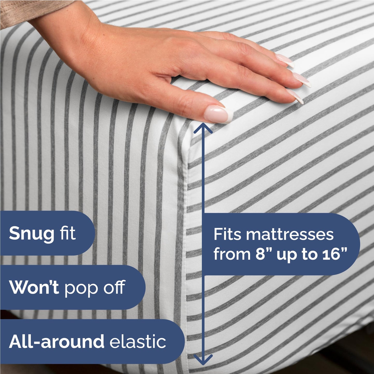 Full Size 4 Piece Sheet Set - Comfy Breathable & Cooling Sheets - Hotel Luxury Bed Sheets for Women & Men - Deep Pockets, Easy-Fit, Soft and Wrinkle Free Sheets - Grey Stripes Oeko-Tex Bed Sheet Set