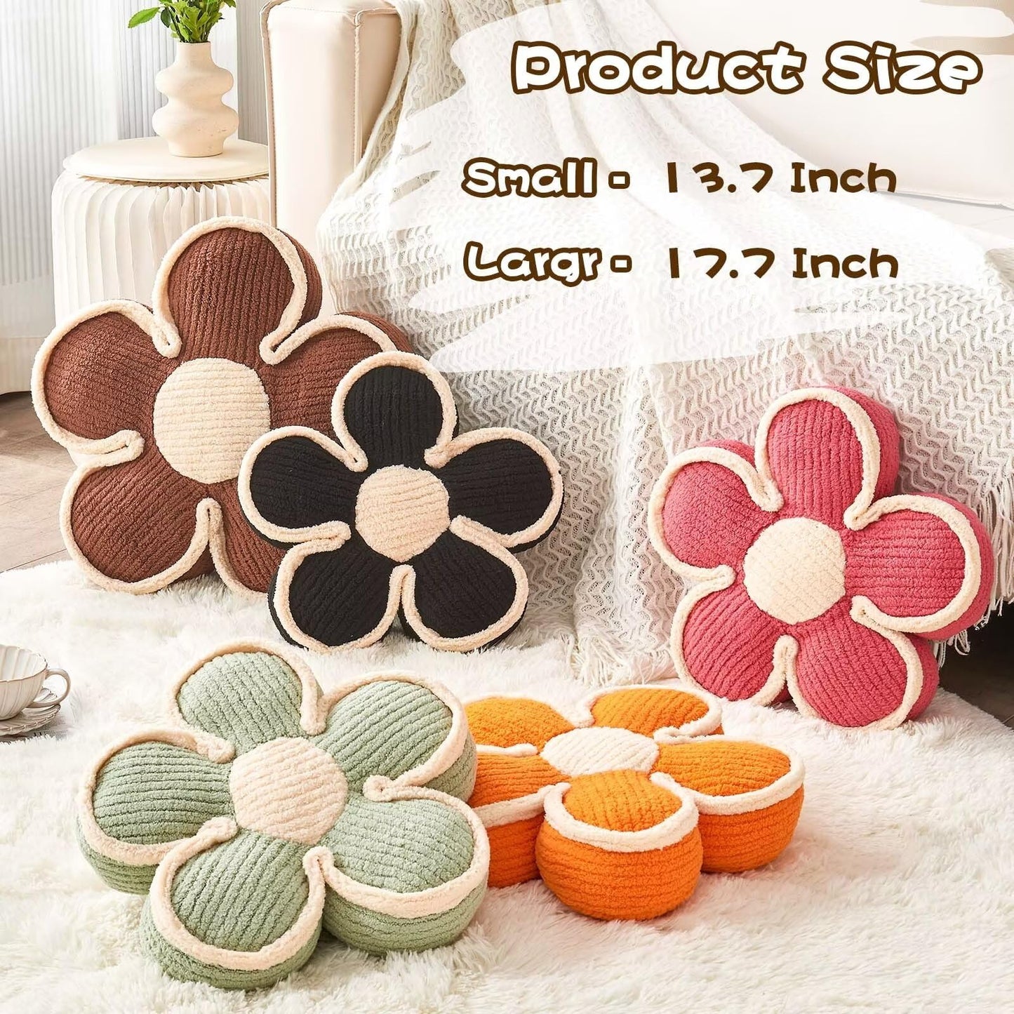 Kcvvcr Flower Pillow, Soft Flower Shaped Floor Cushion, Flower Decorative Throw Pillow, Cute Flower Seating Cushion, Flower Room Décor Plush Pillows for Sofa Couch Bed (13.7 Inch, Sage Green)