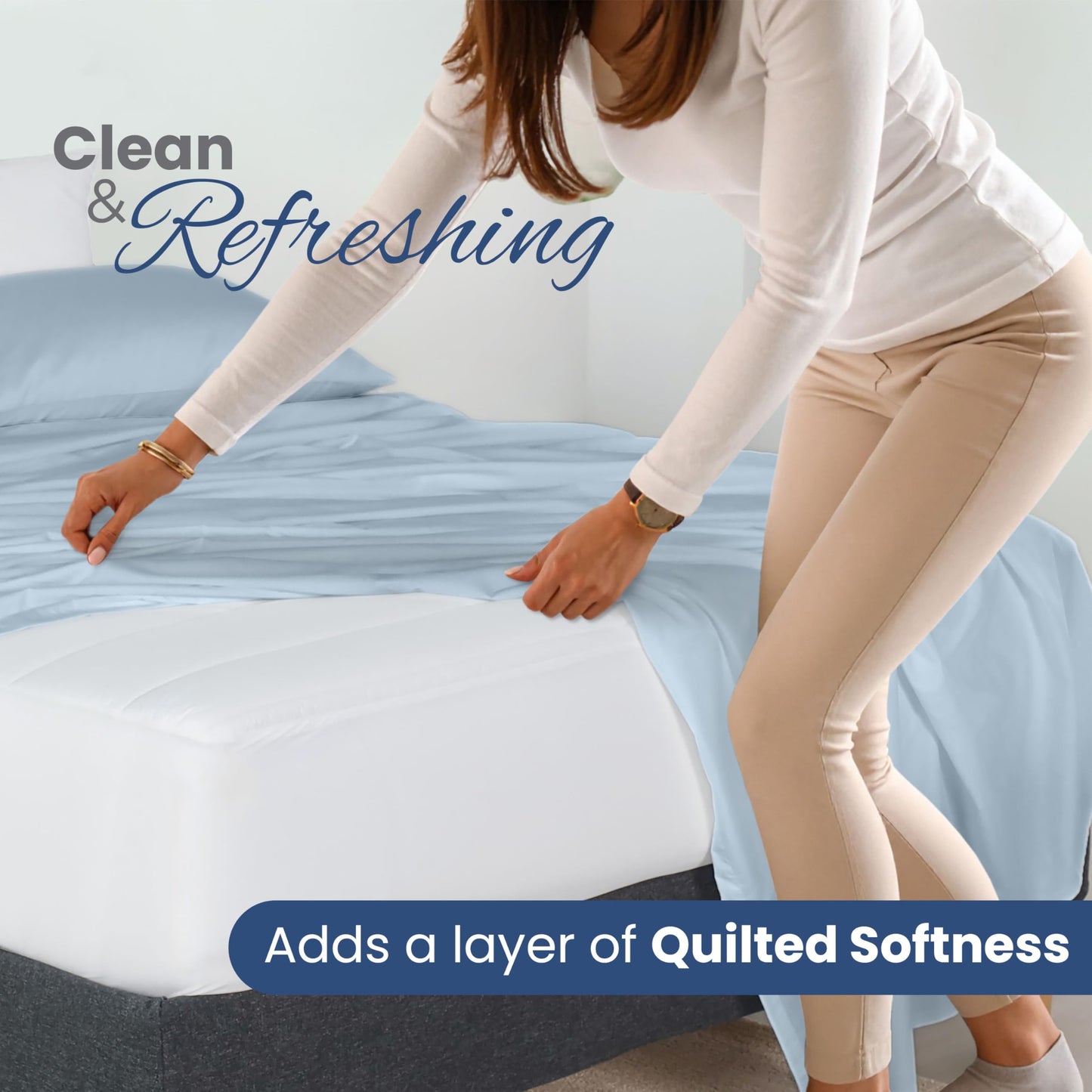 Martex Quilted Mattress Pad, Soft Breathable Polyester-Cotton Blend Fabric, Premium Polyester Fill Mattress Topper Pad, Deep Pocket Elastic Fit up to 18”, All-Season Comfort, Machine Washable, Twin