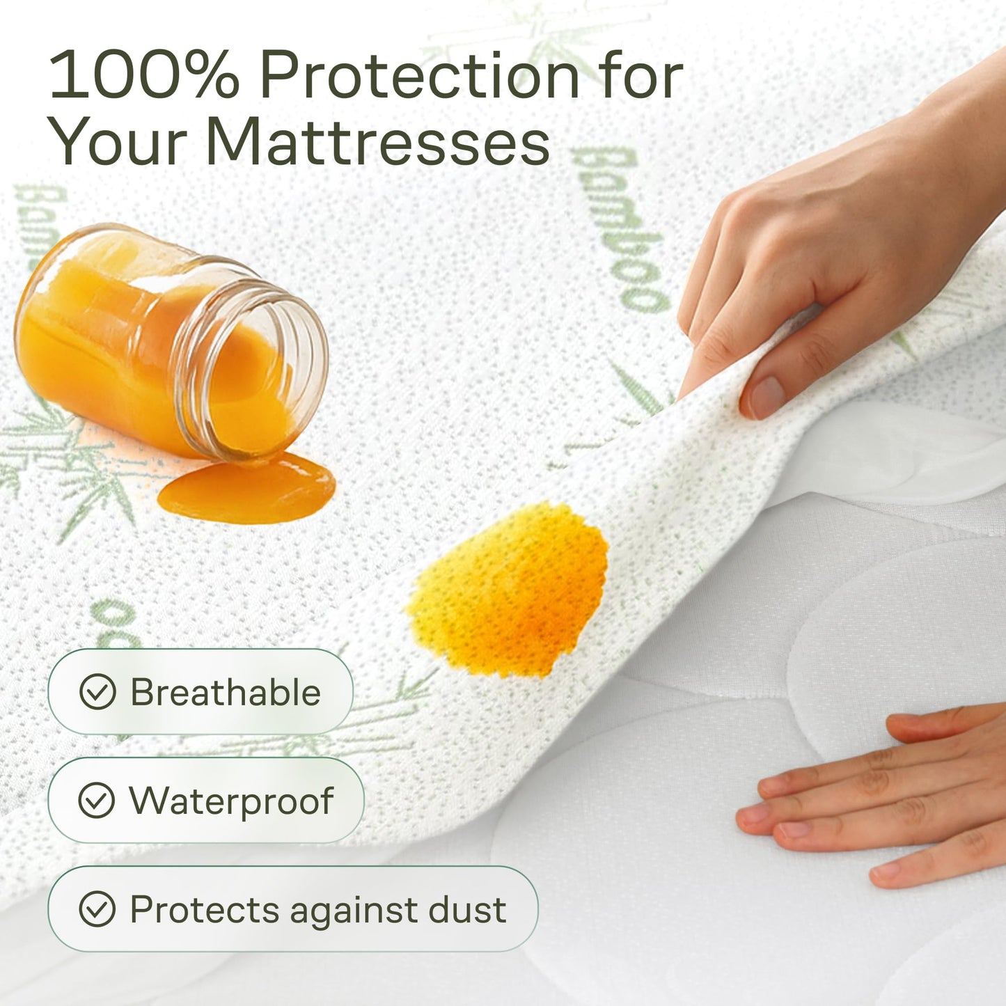 Side-Shield Waterproof Mattress Protector Full - 6-21" Deep Pocket with Leak-Proof Edge Protection - Noiseless & Cooling Soft-Touch Viscose Made from Bamboo - Machine Washable (Green)