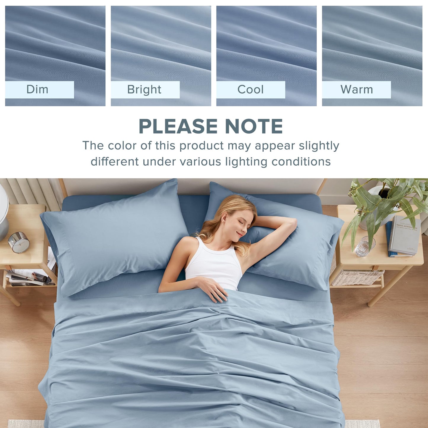 Comfort Spaces 100% Cotton Sheet Set Breathable, Lightweight, Soft with 12" Elastic Pocket Fits up to 14" Mattress, All Season Cozy Bedding, Matching Pillow Case, Twin XL Blue 3 Piece