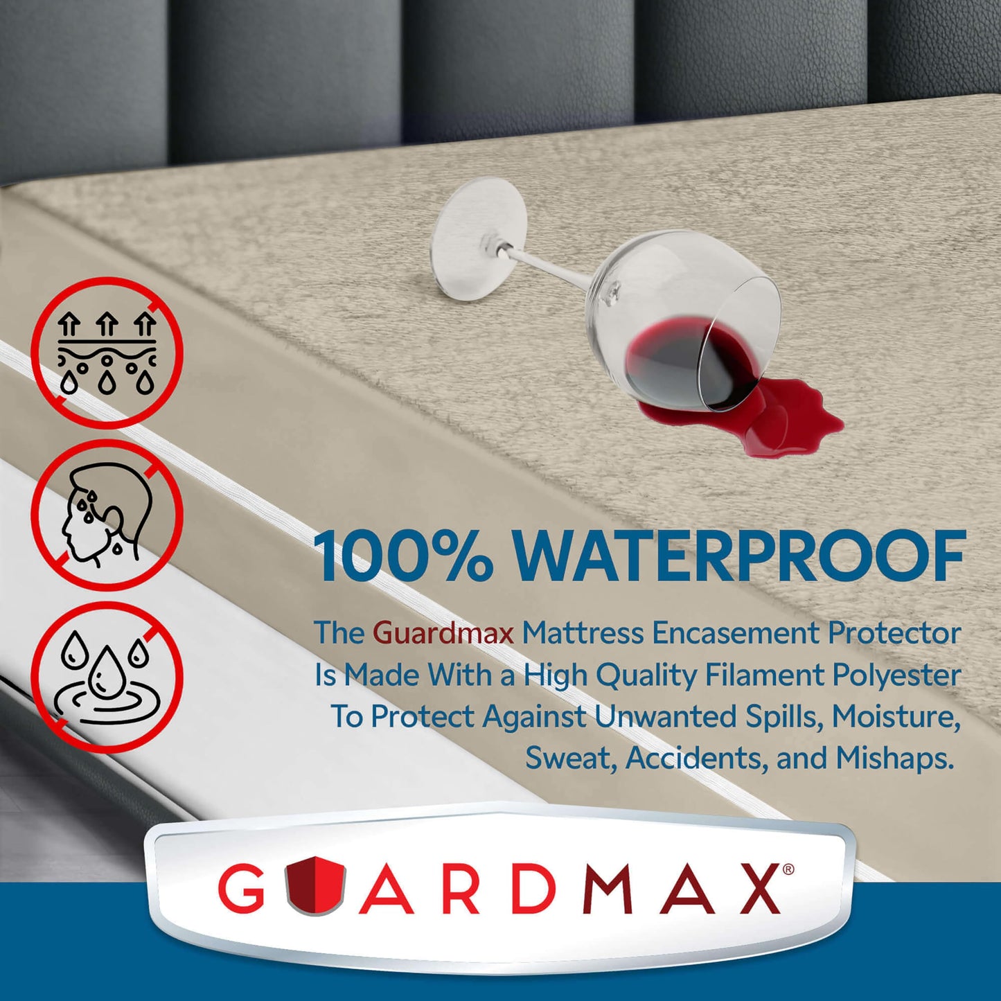 Guardmax Short Queen Mattress Encasement Zippered,100% Waterproof Mattress Protector,Soft & Absorbent Cotton Terry Top Mattress Cover for Kids,Adults, & Pets, Bed Bug & Dust Mite Proof Cover (Taupe)