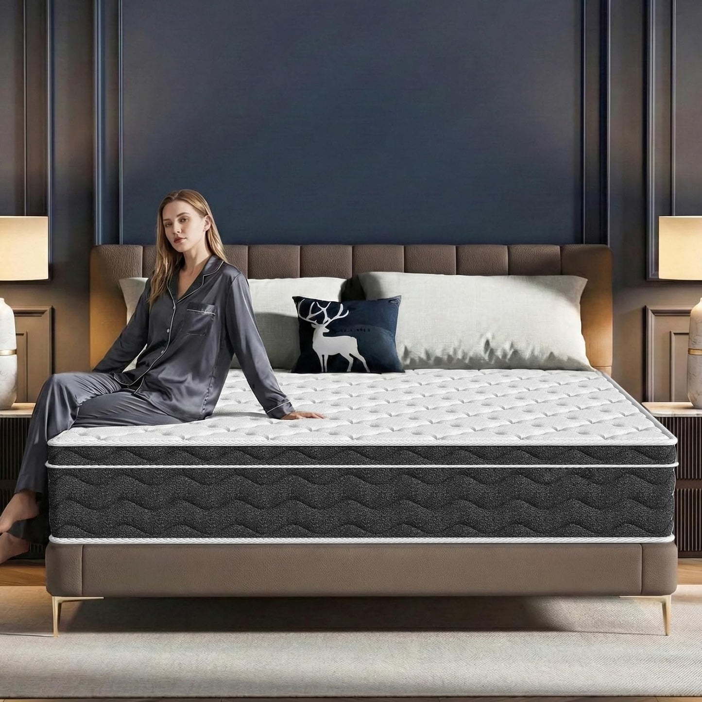 Puzdaz Queen Size 12 Inch Medium Firm Hybrid Mattress with Cooling Gel Memory Foam, CertiPUR-US Certified Mattress in a Box Pressure Relief Removable Cover No Fiberglass