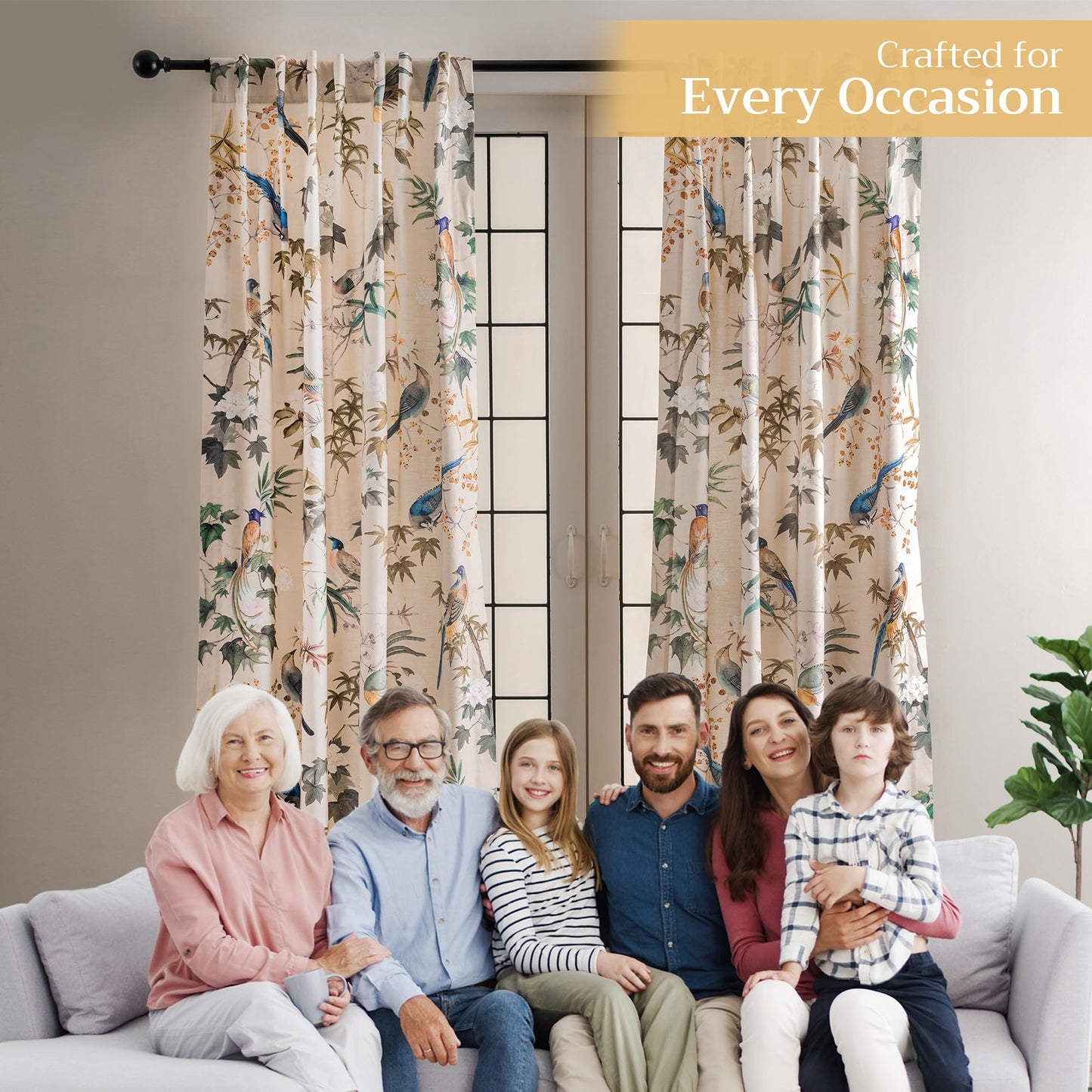 Maison d' Hermine Curtains for Living Room 100% Cotton 96 inch Length One Panel Light Filtering Curtains for Windows with Rod and Loop Pockets Spring Summer (Hokuzai - Beige, 50" W x 96" L)