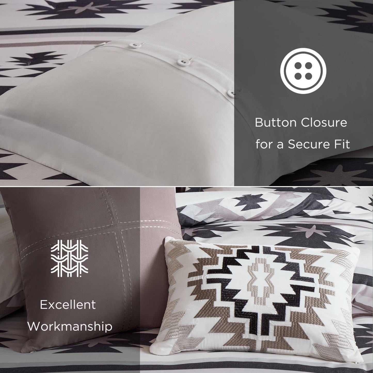 Woolrich Queen Comforter Set, Southwestern Aztec 8 Piece Bedding Set, Peached Herringbone Comforter, 300GSM All Season Down Alternative, Rustic Lodge Style Bedskirt, Euro Shams & Pillows, Taupe