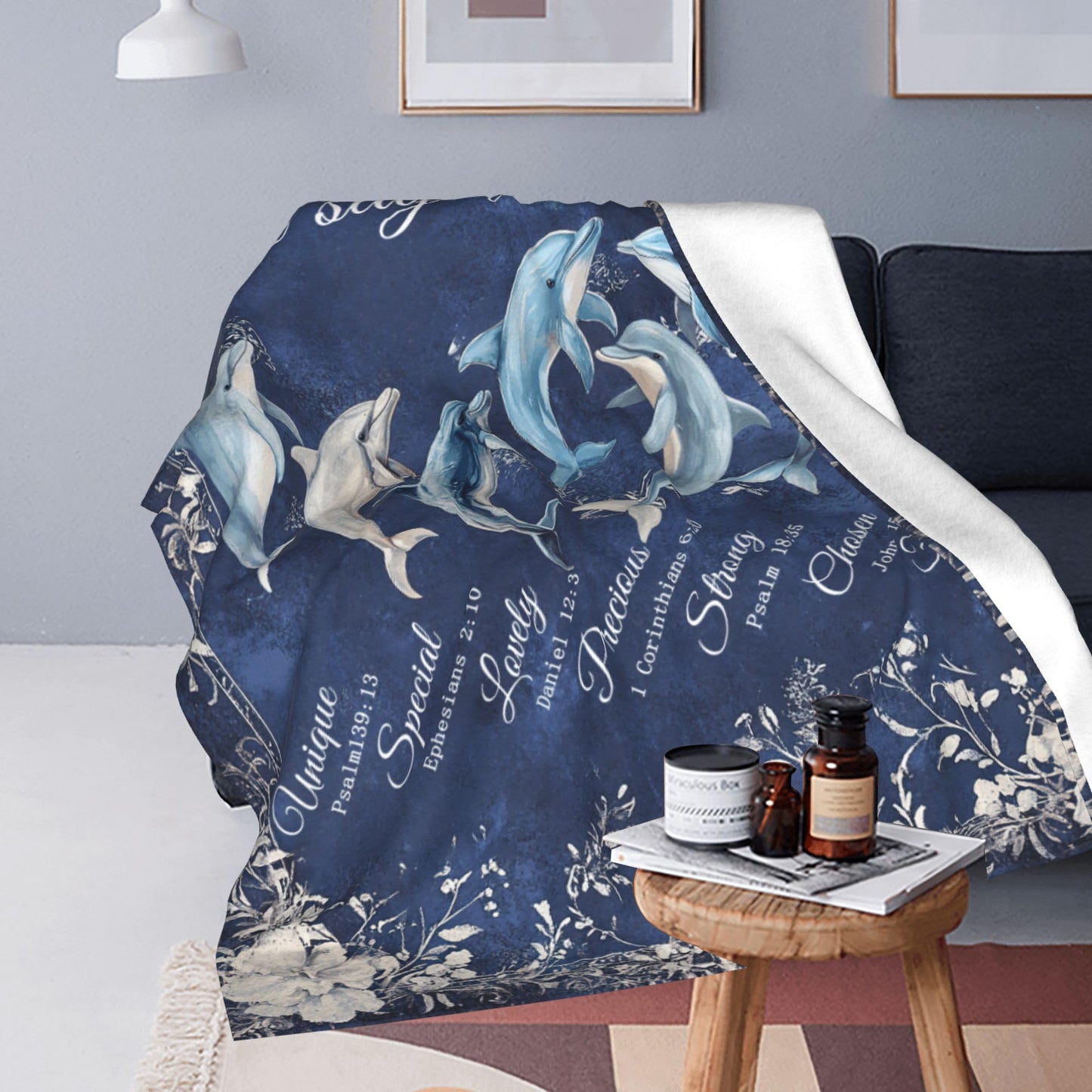Dolphin Throw Blanket God Says You are Soft Warm Cozy Christian Scripture Dolphins Blankets Religious Bible Verse Fuzzy Plush Fleece Dolphin Blanket Nautical Ocean Gifts for Home Decor 40''X50''