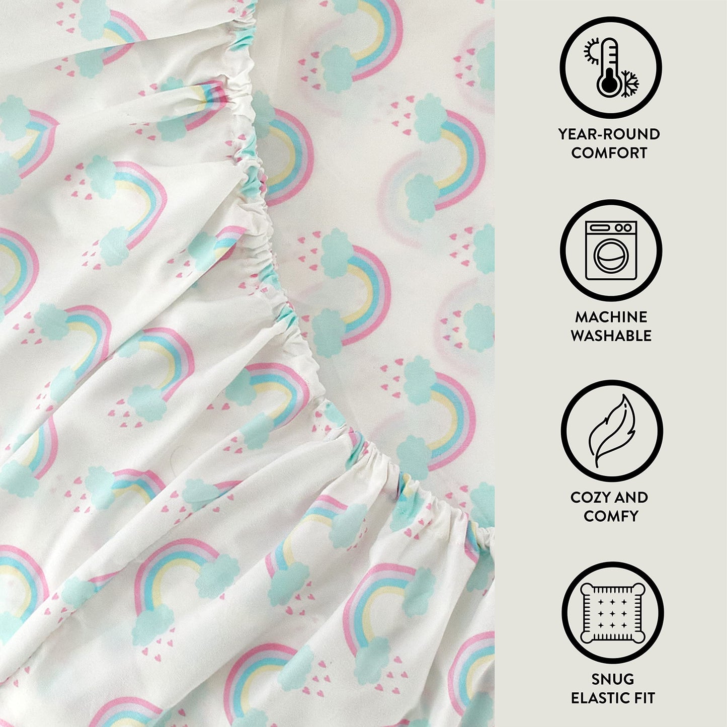 Heritage Kids 3 Piece Twin Sheet Set – Rainbow Print – Includes Flat Sheet, Fitted Sheet & Pillowcase – Soft Microfiber Bedding for Girls – Fits Standard Twin Bed