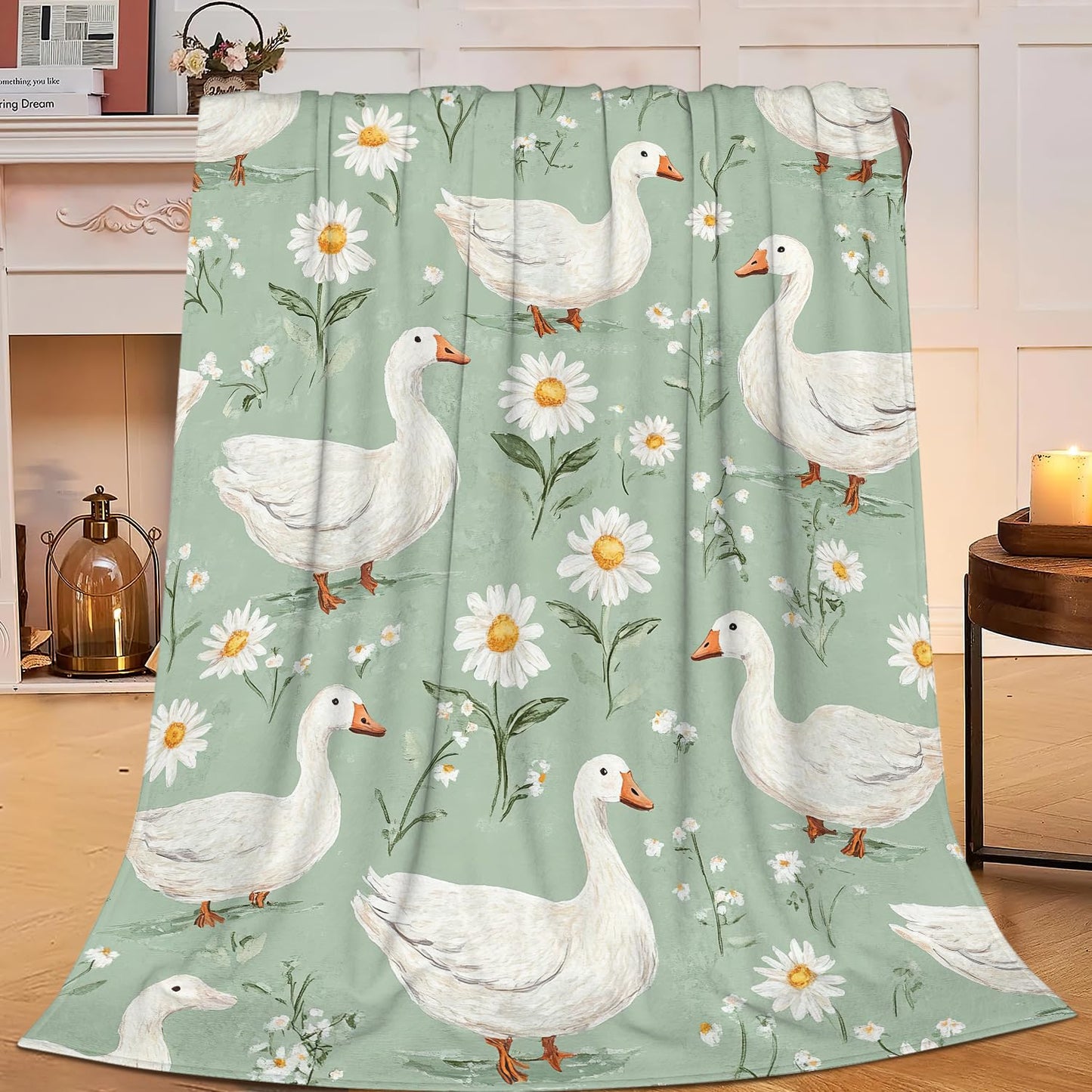 Cute Goose Throw Blanket White Duck Flannel Blankets Fuzzy Plush Super Soft Cozy Warm Decor Gifts for Boys Girls Kids Adults Men Women 40" x 50"