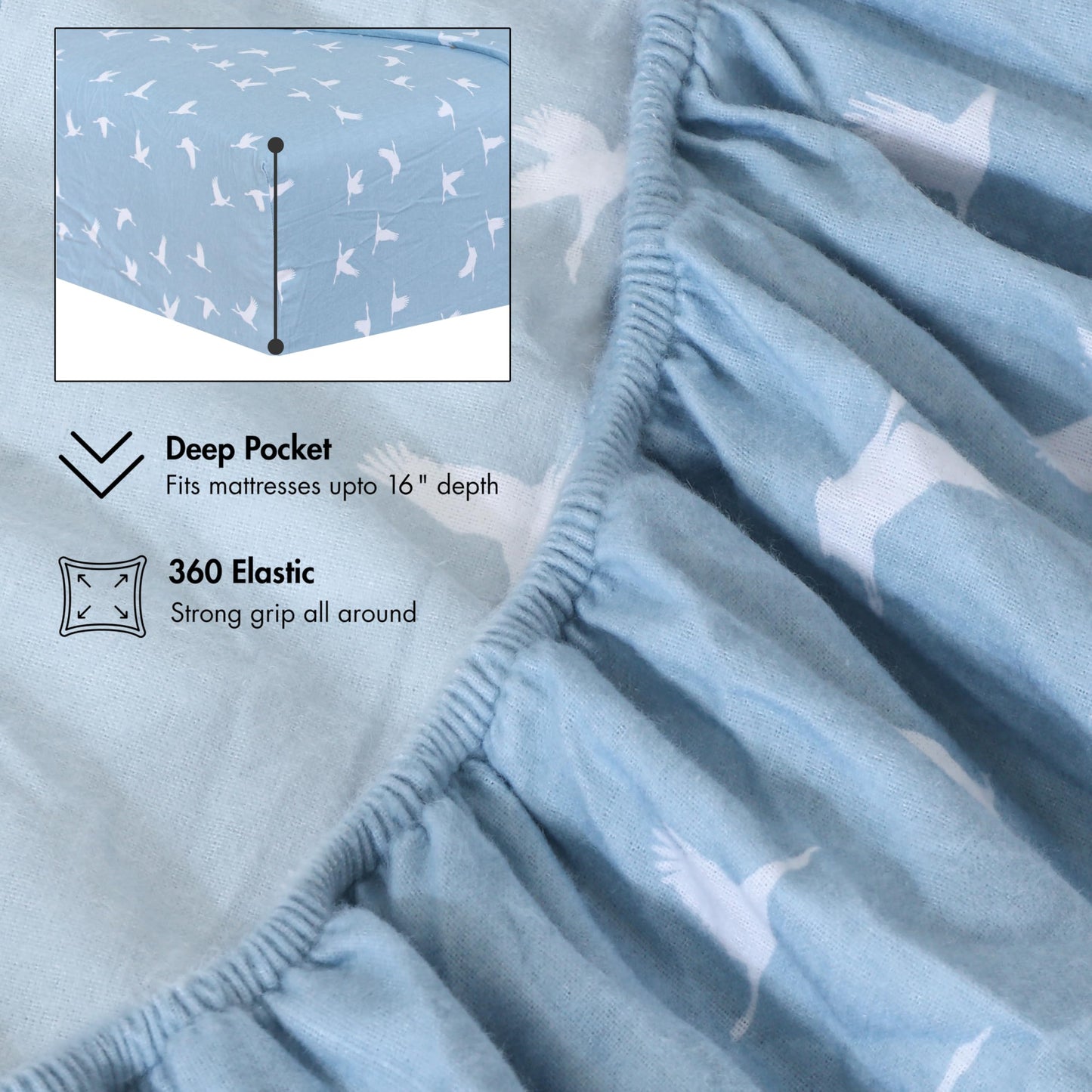 RUVANTI Flannel Sheets Queen Size - 100% Cotton Double Brushed Bed Sheets, Deep Pockets 16 Inches Queen Sheet Set, All Seasons Breathable & Extra Soft - Warm & Cozy, 4 Piece, We Fly