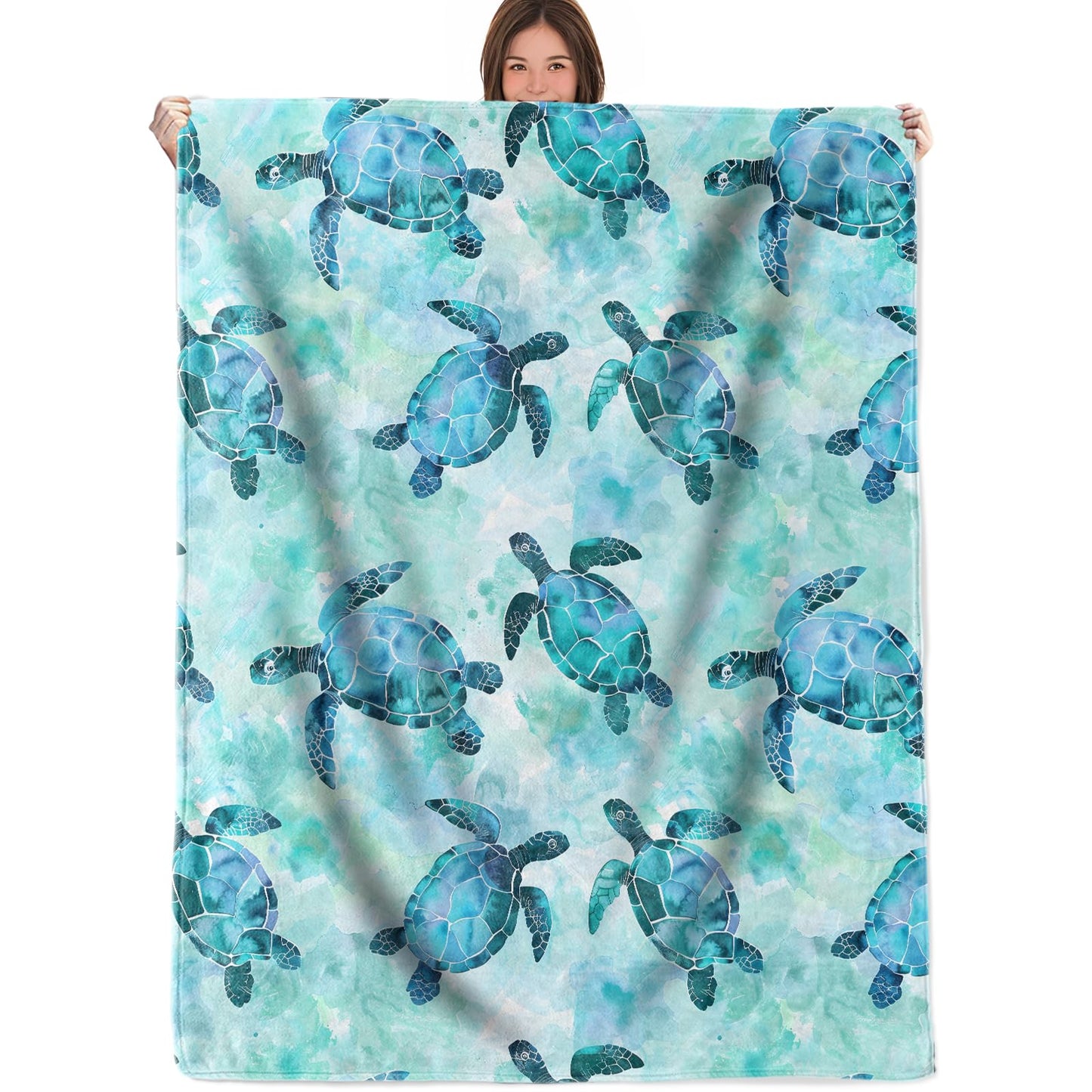 RQTWC Sea Turtle Throw Blanket Gifts for Boys Girls Kids Adults, Blue Ocean Turtle Theme Flannel Blankets for Travel Sofa Living Room Decor 50"X60"