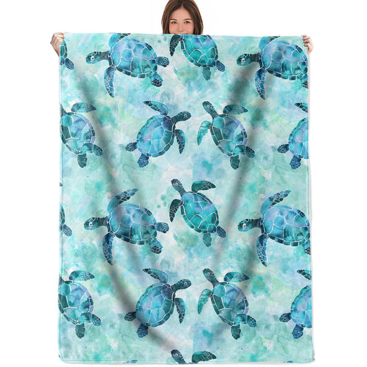 RQTWC Sea Turtle Throw Blanket Gifts for Boys Girls Kids Adults, Blue Ocean Turtle Theme Flannel Blankets for Travel Sofa Living Room Decor 50"X60"