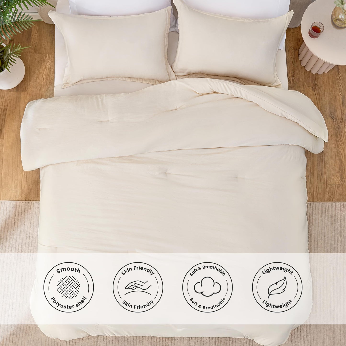 Love's cabin Beige Twin/Twin XL Comforter Set, 2-Piece Prewashed Bed Set with 1 Comforter (66 x 90 in) & 1 Pillowcase, Lightweight & Breathable for All Seasons
