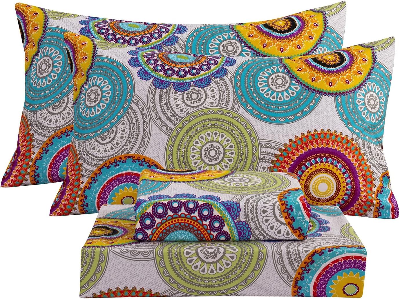 Bedlifes Queen Size Extra Deep Pocket Sheet Sets - Fits Mattresses Up to 18-24" Thick, 4-Piece Microfiber Set with 1800 Thread Count, Soft, Smooth, Breathable, Featuring Mandala Patterned
