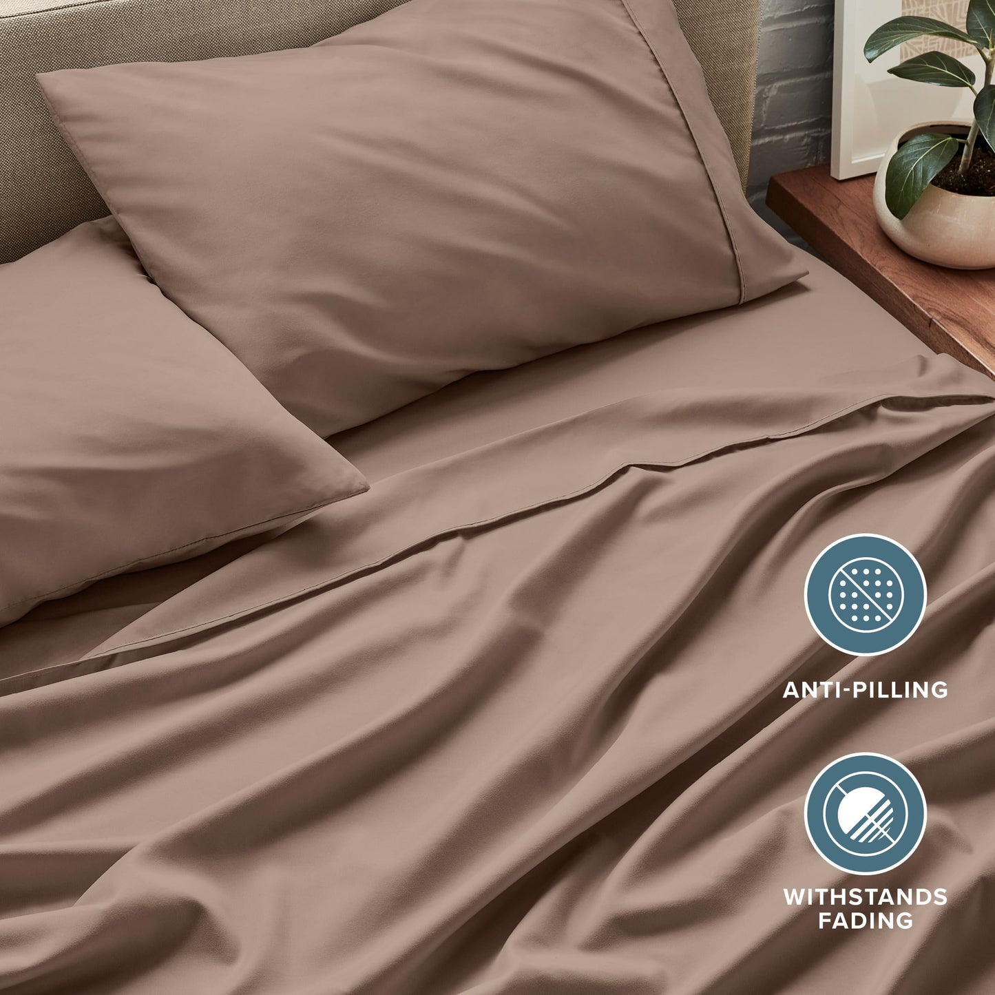 Bare Home Queen Sheet Set - 1800 Ultra-Soft Microfiber Queen Bed Sheets - Double Brushed - Deep Pockets - Easy Fit - 4 Piece Set - Bedding Sheets & Pillowcases (Queen, Taupe)
