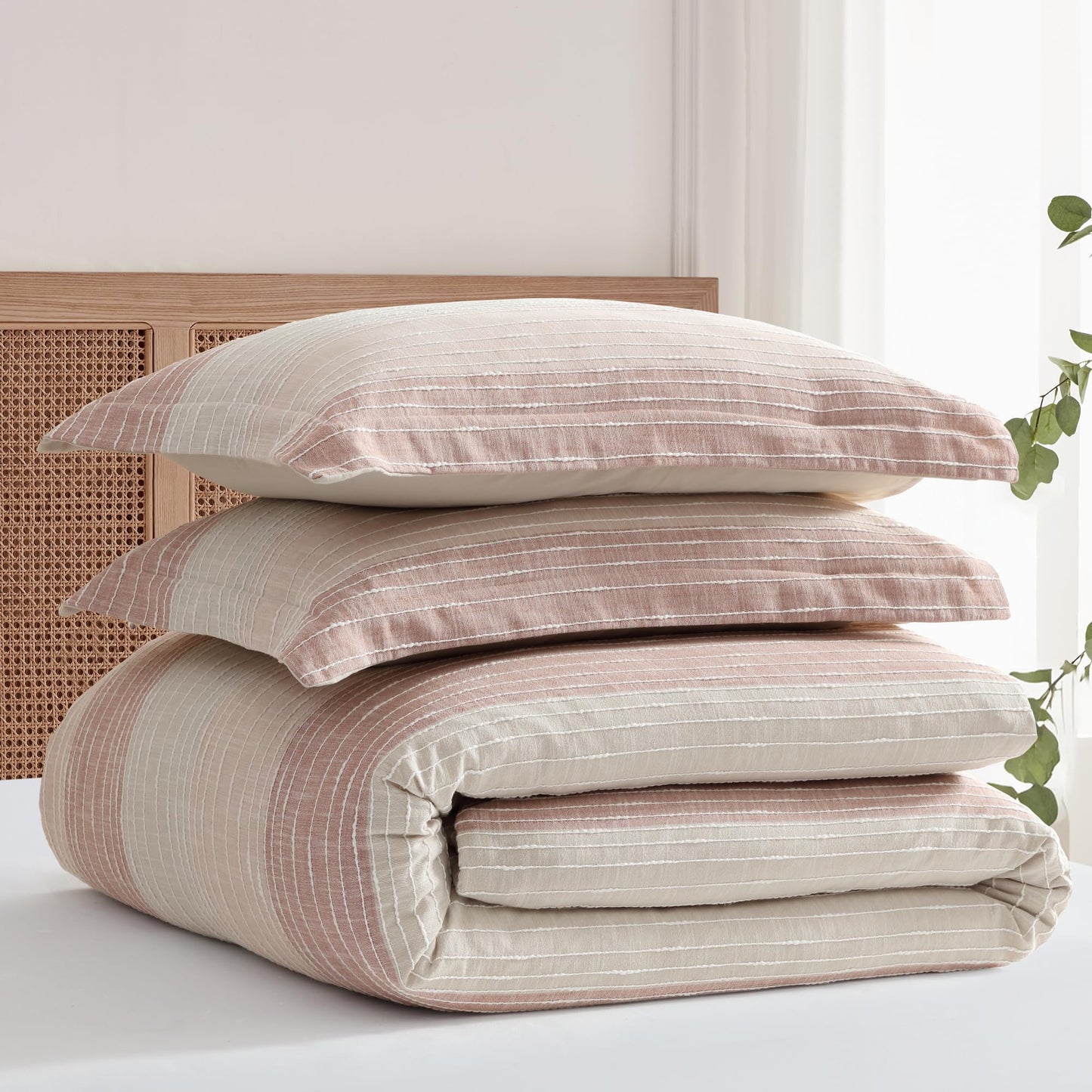 Levtex Home Sand Stripes Blush Twin/Twin XL Comforter Set (68x88in) with 1 Pillowcase (26x20in) - Woven Jacquard Stripe - Pink, Dusty Rose, Cream, White - Cotton Twin Size Comforter Set - Soft