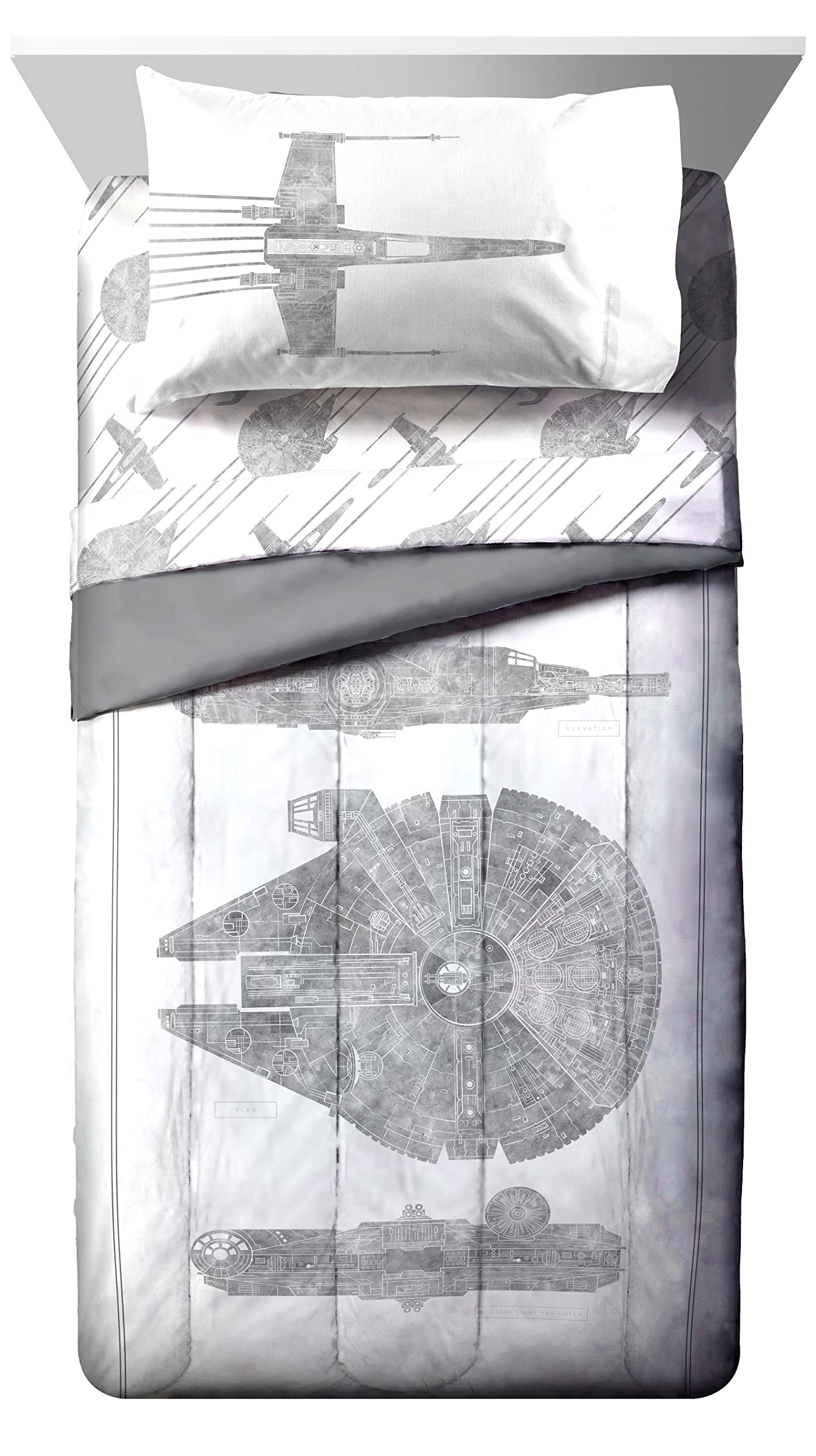 Jay Franco Star Wars Falcon Schematics 5 Piece Twin Size Bed Set - Includes Comforter & Sheet Set - Super Soft Kids Bedding Fade Resistant Microfiber