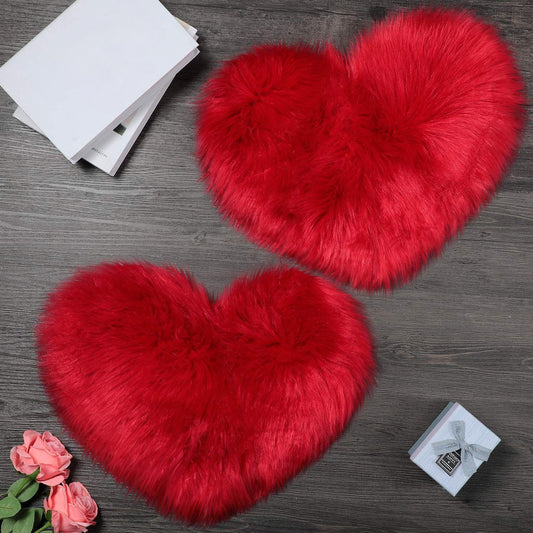 Mudder 2 Pcs Faux Fur Rug, Heart Shaped Rugs, Fluffy Decorative Mat for Room Home Chair Side, Desk Feet, Nursery, Photo Background & Valentine Decor, 12 x 16 Inch(Red)