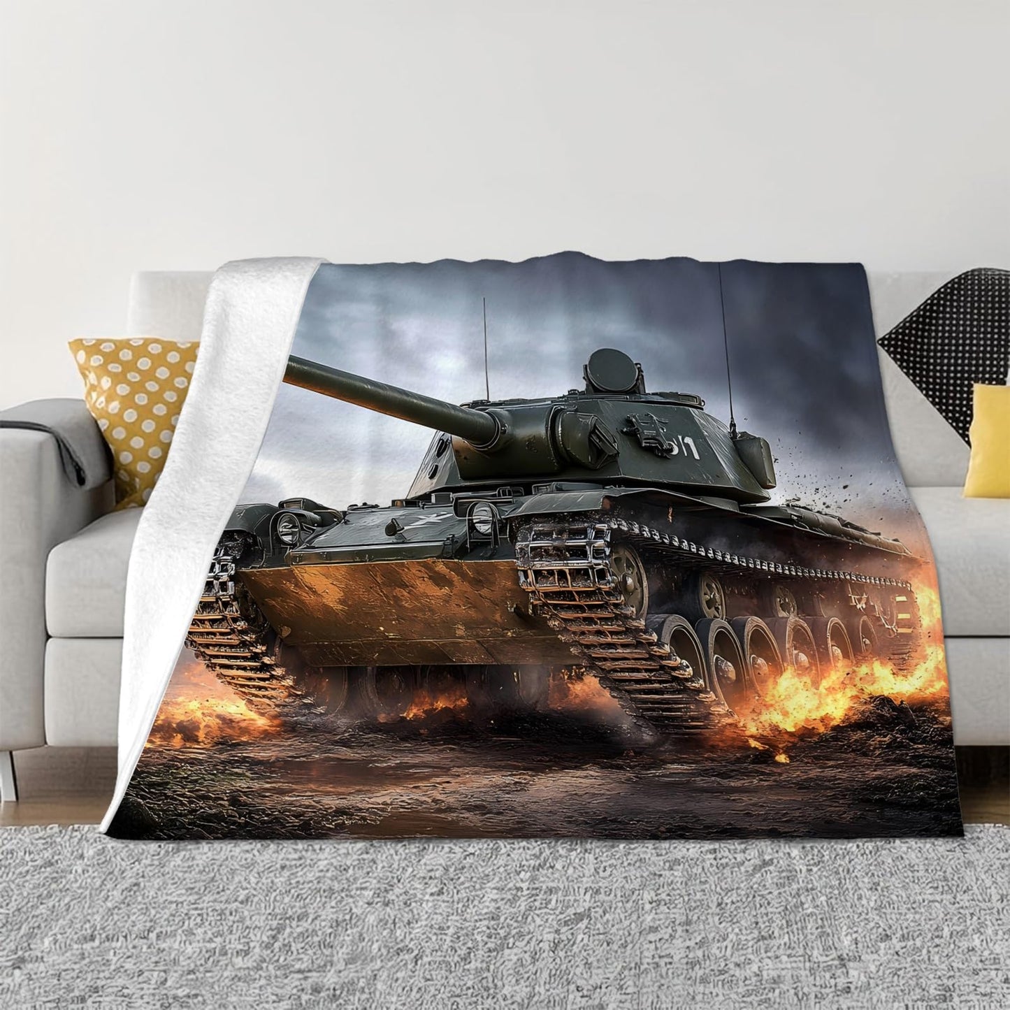 Tijuboni Military Tank Throw Blanket Army Gifts for Boys Men Girls Women Kids Adults Soft Flannel Fleece Blanket for Couch Sofa Bed Home Decor 40"x50"