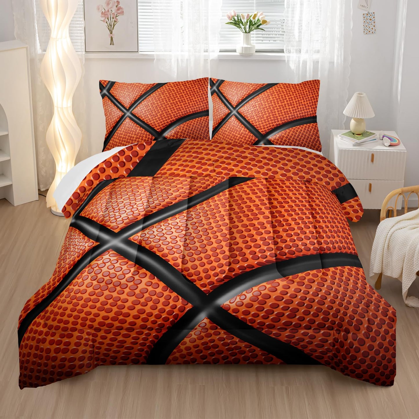 Nttopship Basketball Comforter Set Twin,Basketball Bedding Set for Boys Kids Teens Ultra Soft Microfiber Sports Theme Basketball Bedding Sets with 1 Comforter with 2 Pillowcases