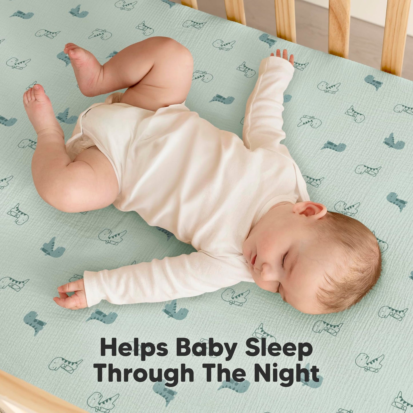 KeaBabies 2-Pack Muslin Crib Sheets for Boys, Girls - 100% Organic Cotton Fitted Baby Crib Mattress Sheet, Soft Breathable Standard Toddler Bed Cover Bedding Set, Neutral, Durable 52x28 (Dino Park)