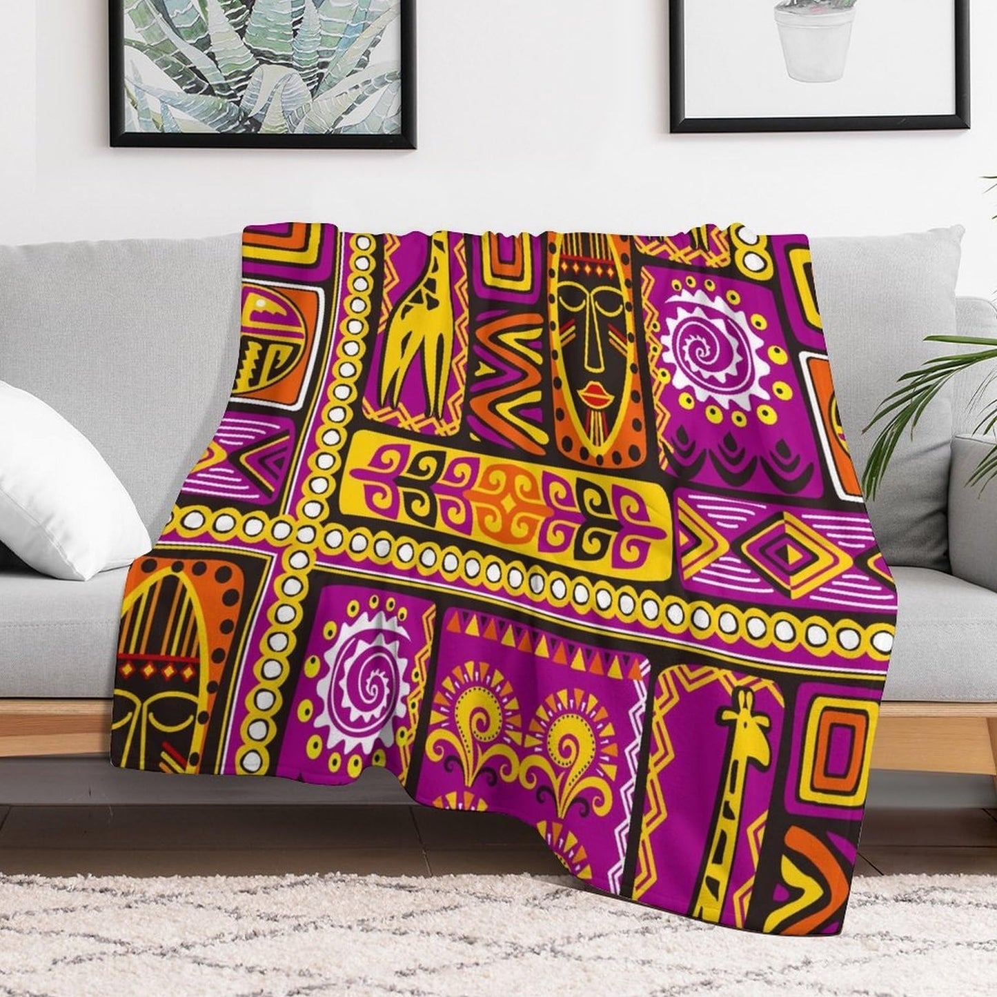 ZhiRain African Totems Throw Blanket American Kwanzaa Black History Month Juneteenth Blanket for Sofa Bed Couch Chair Or Dorm 50"x60"