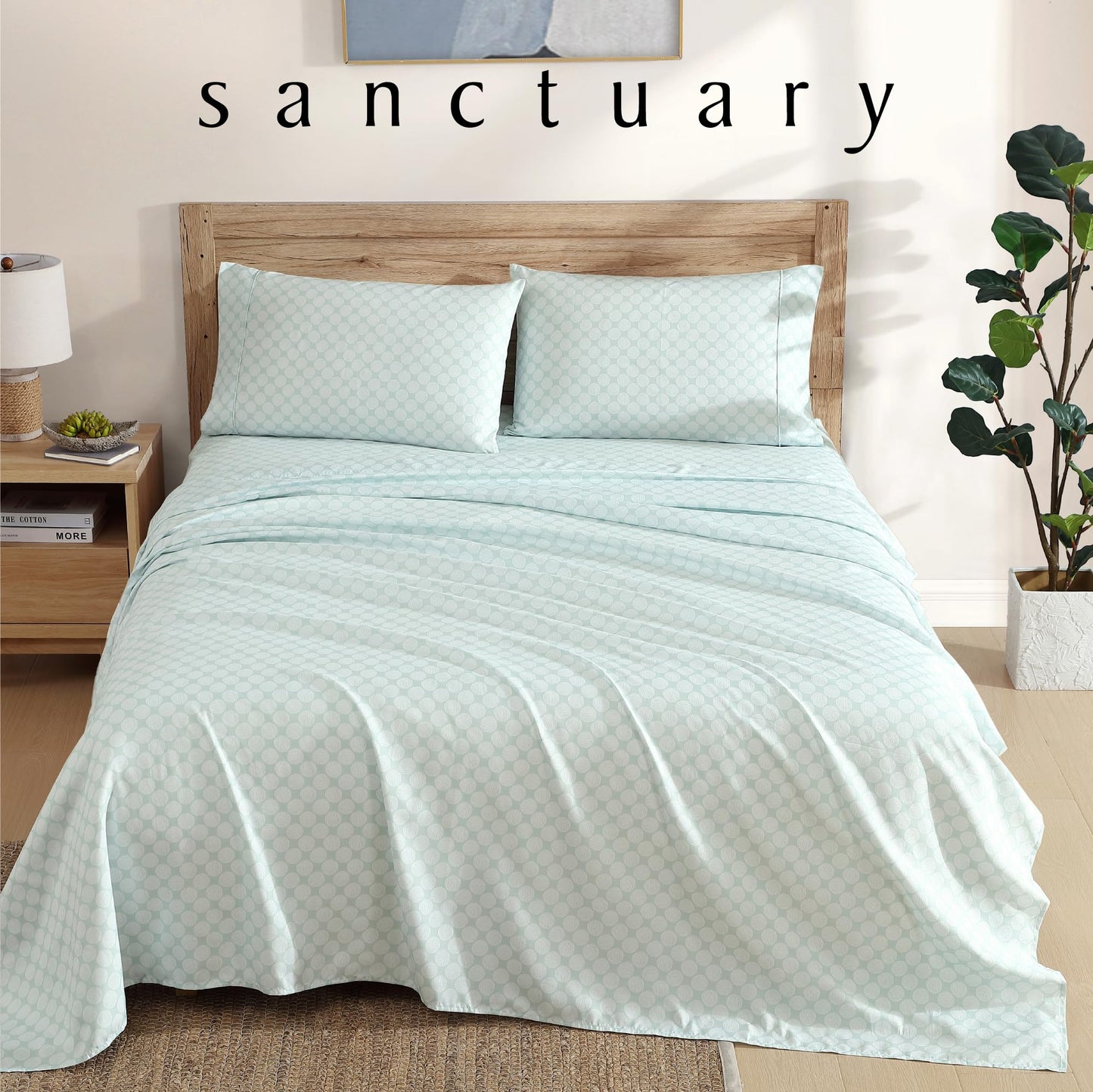 Cathay Home Sancturary Ultra-Soft Hypoallergenic Wrinkle Resistant Double-Brushed Microfiber Printed 4-Piece Bedding Sheet Set - Sage, Queen